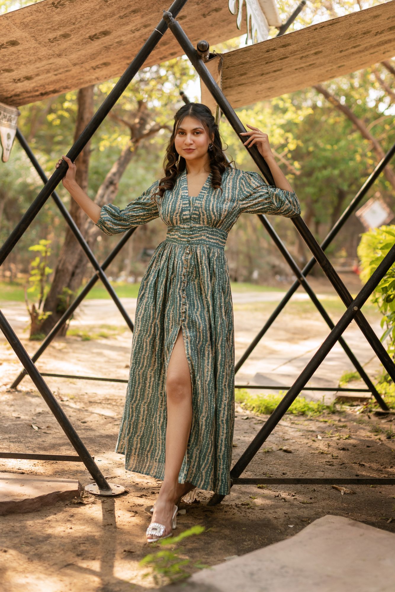 Olive Green Printed cotton Dress