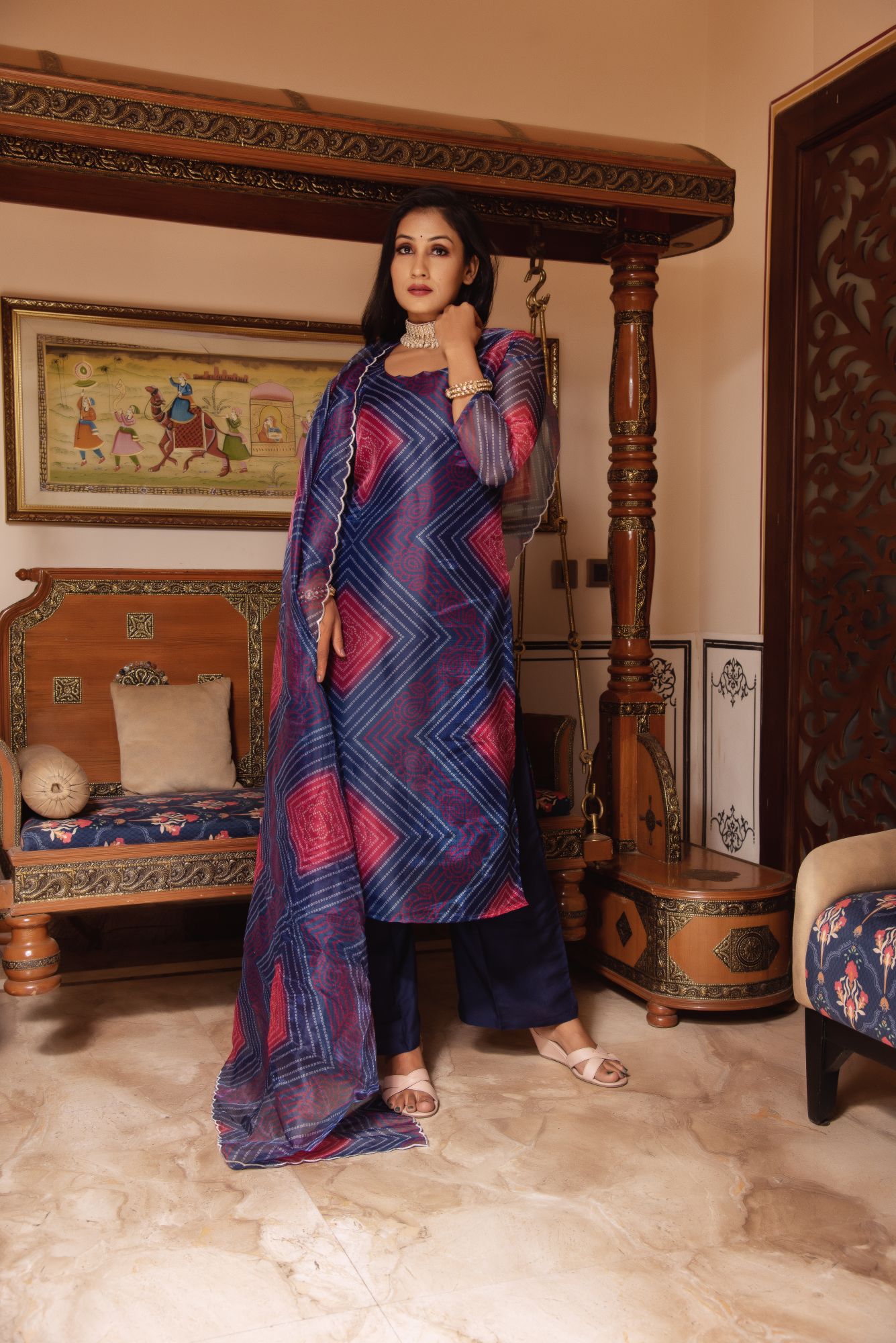 Blue Bhandhej Scalped Straight Suit Set