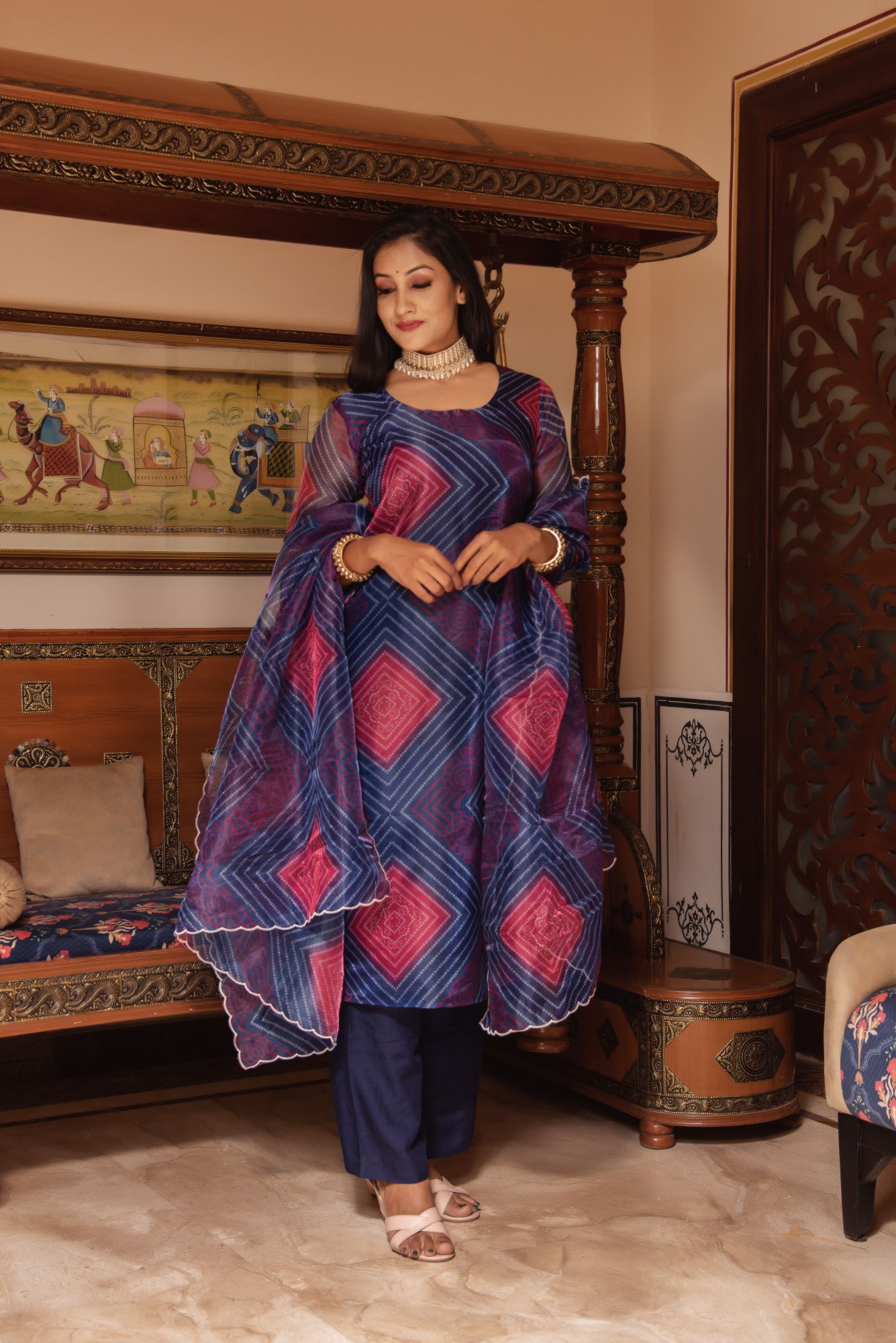 Blue Bhandhej Scalped Straight Suit Set