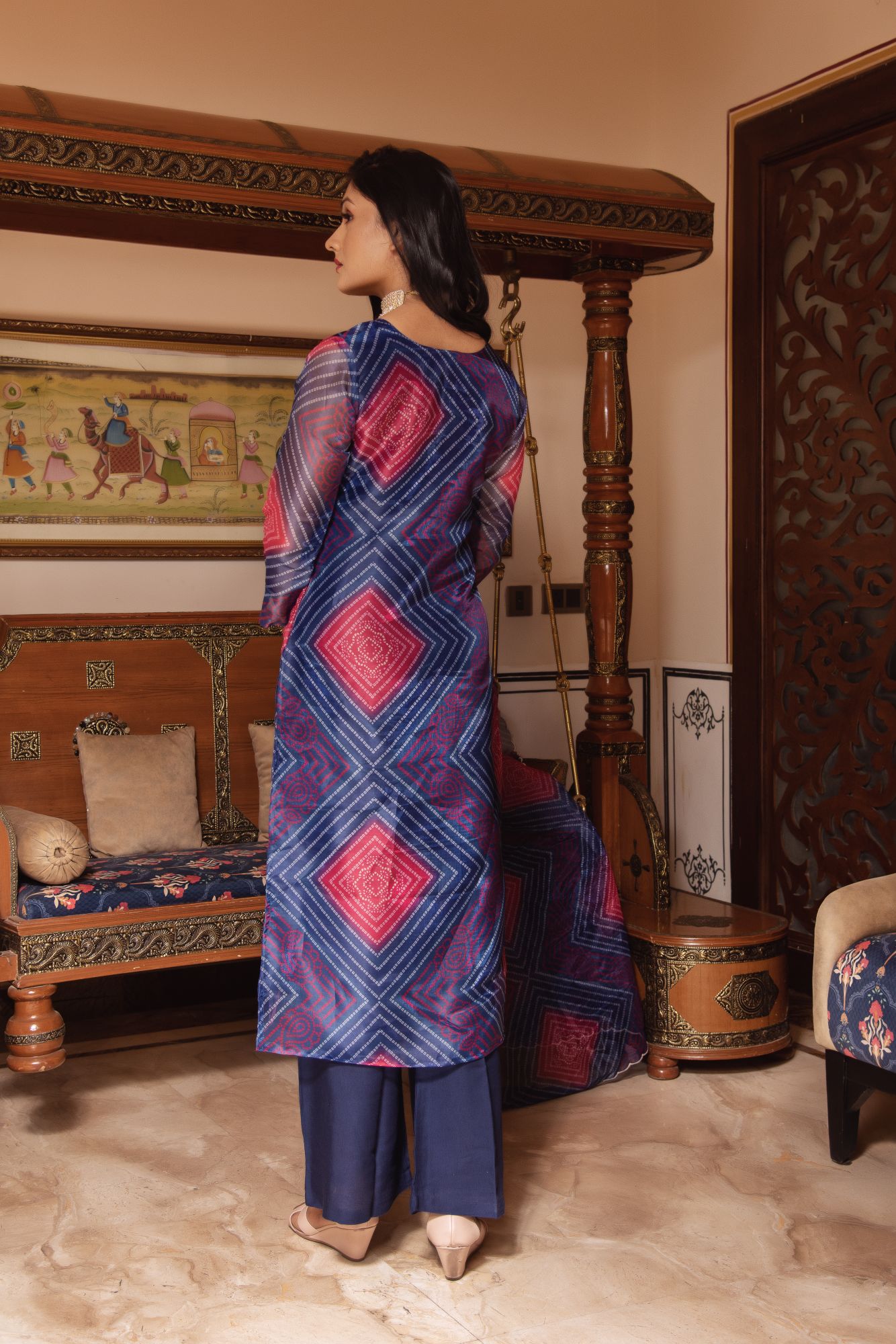 Blue Bhandhej Scalped Straight Suit Set