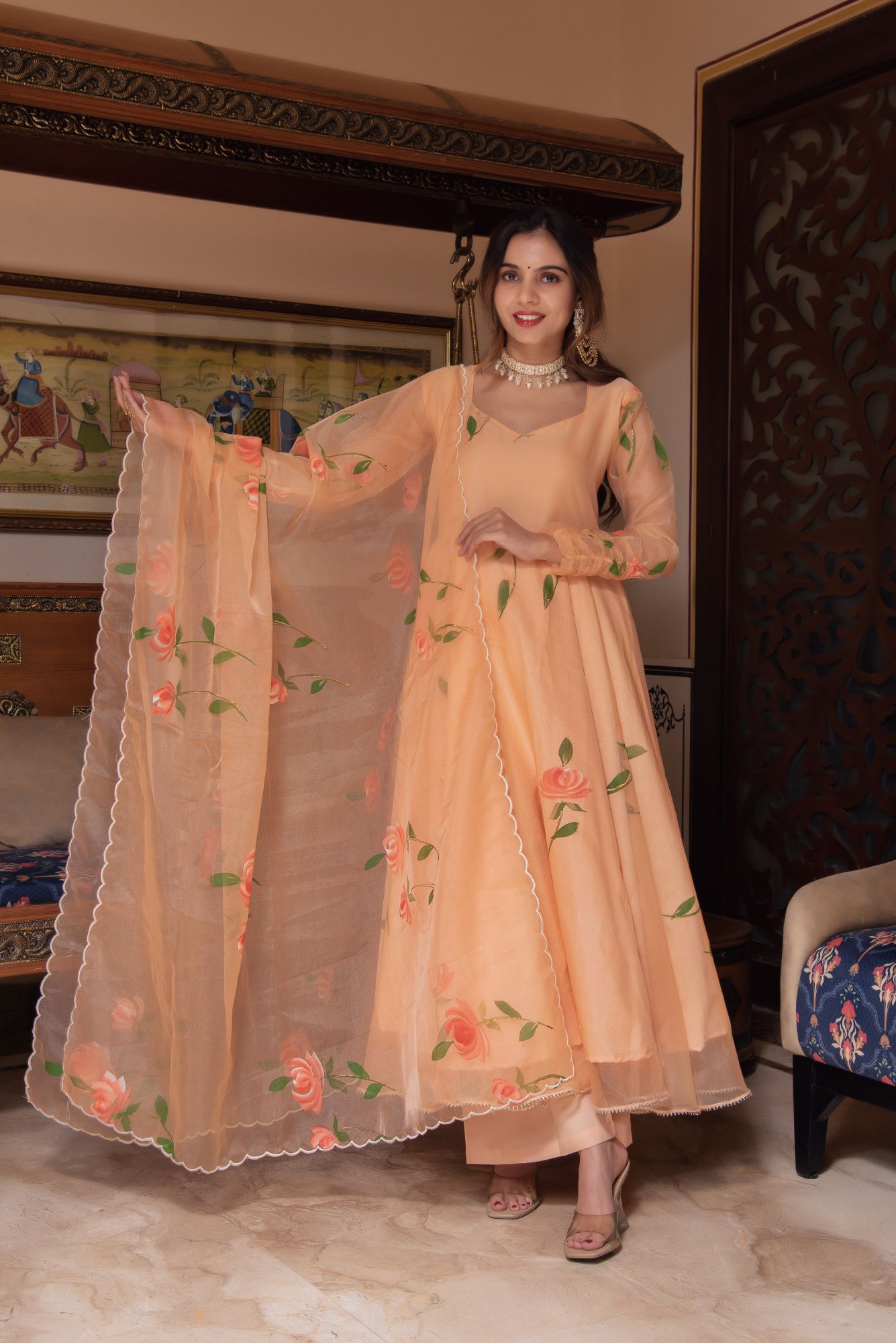 Saffron Handpainted Gotapatti Suit Set