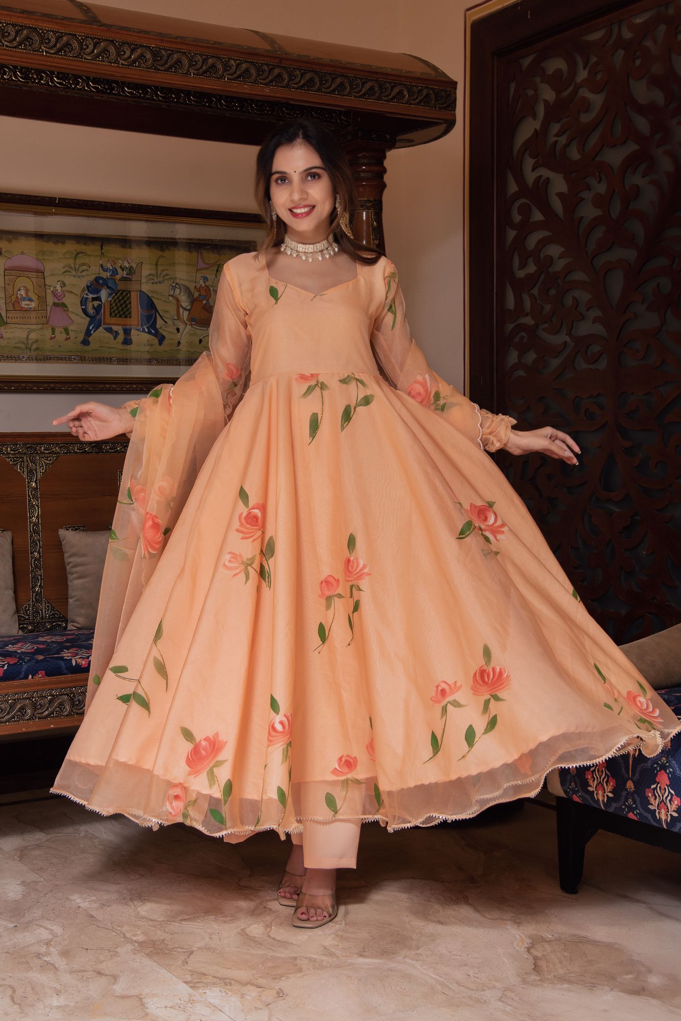 Saffron Handpainted Gotapatti Suit Set