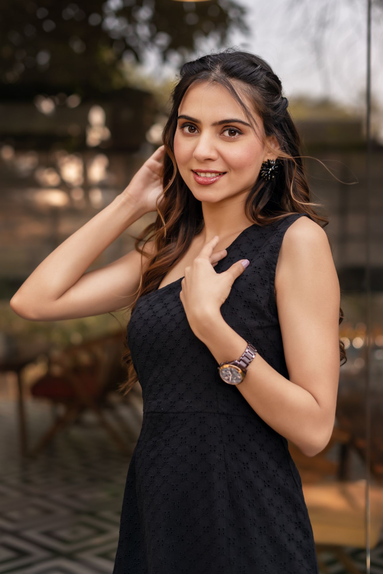 Black Schiffli One Shoulder Cotton Dress