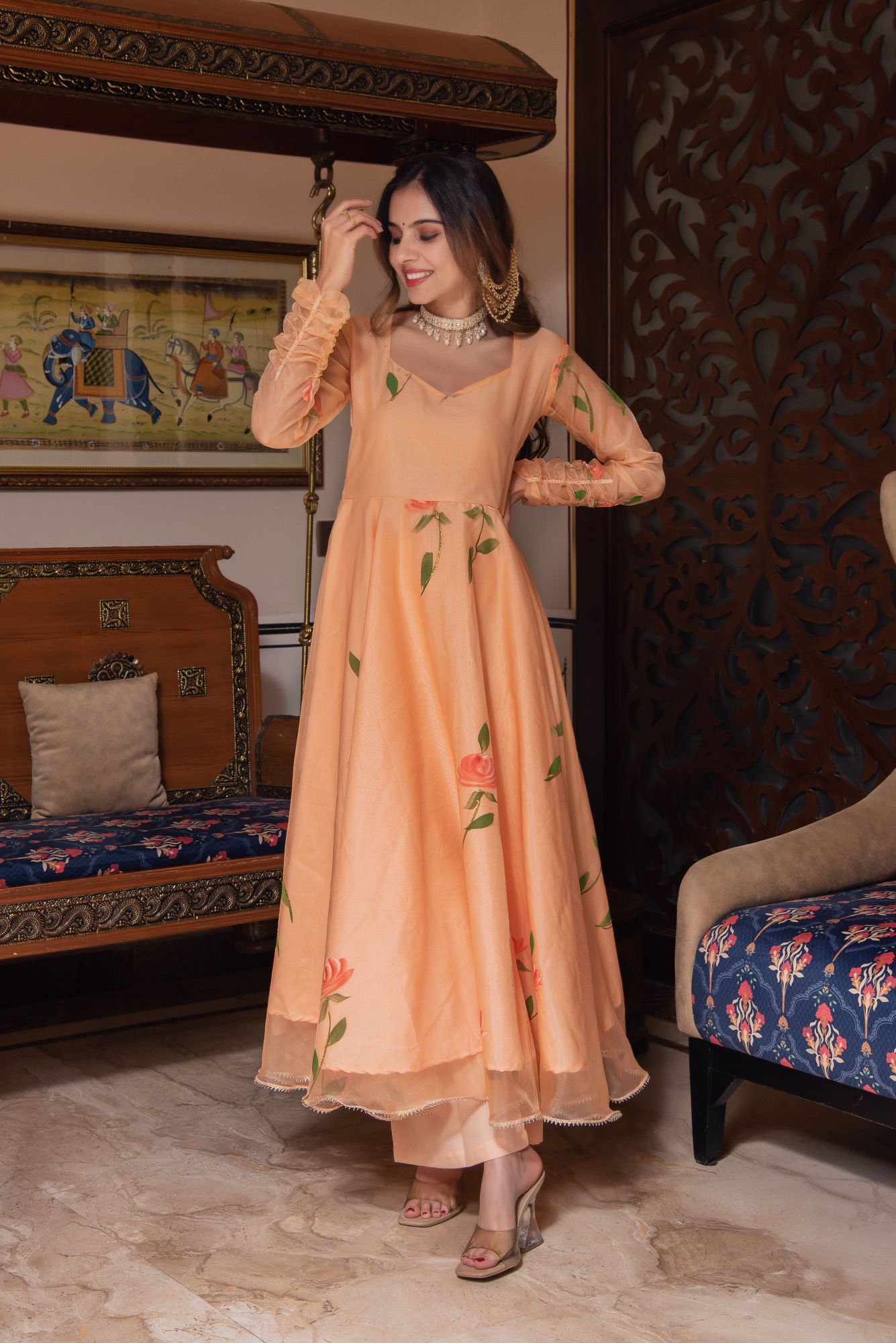 Saffron Handpainted Gotapatti Suit Set