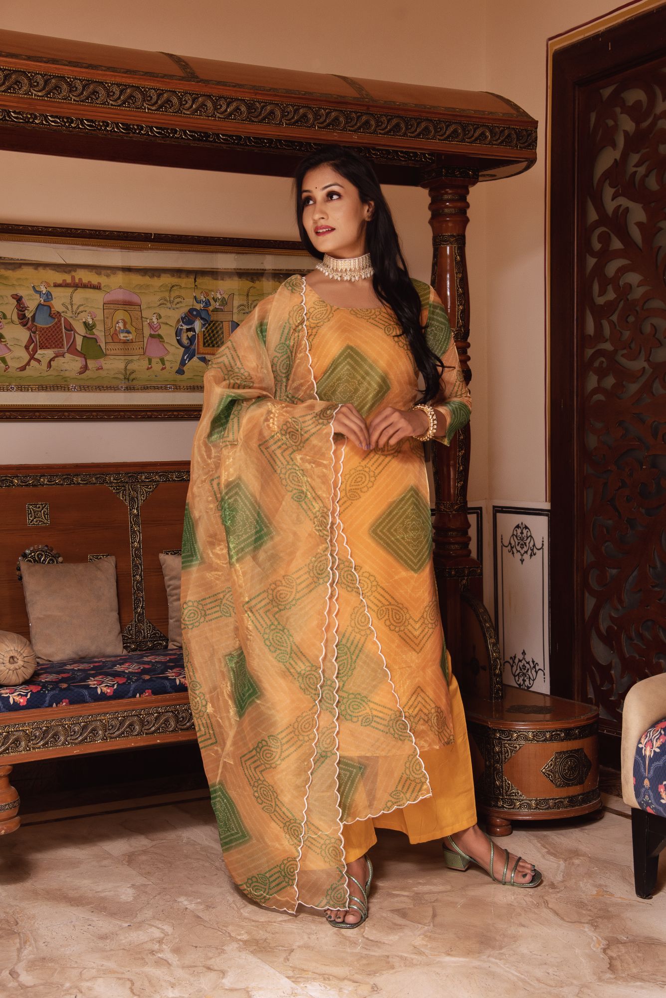 Yellow Bhandhej Scalped Straight Suit Set