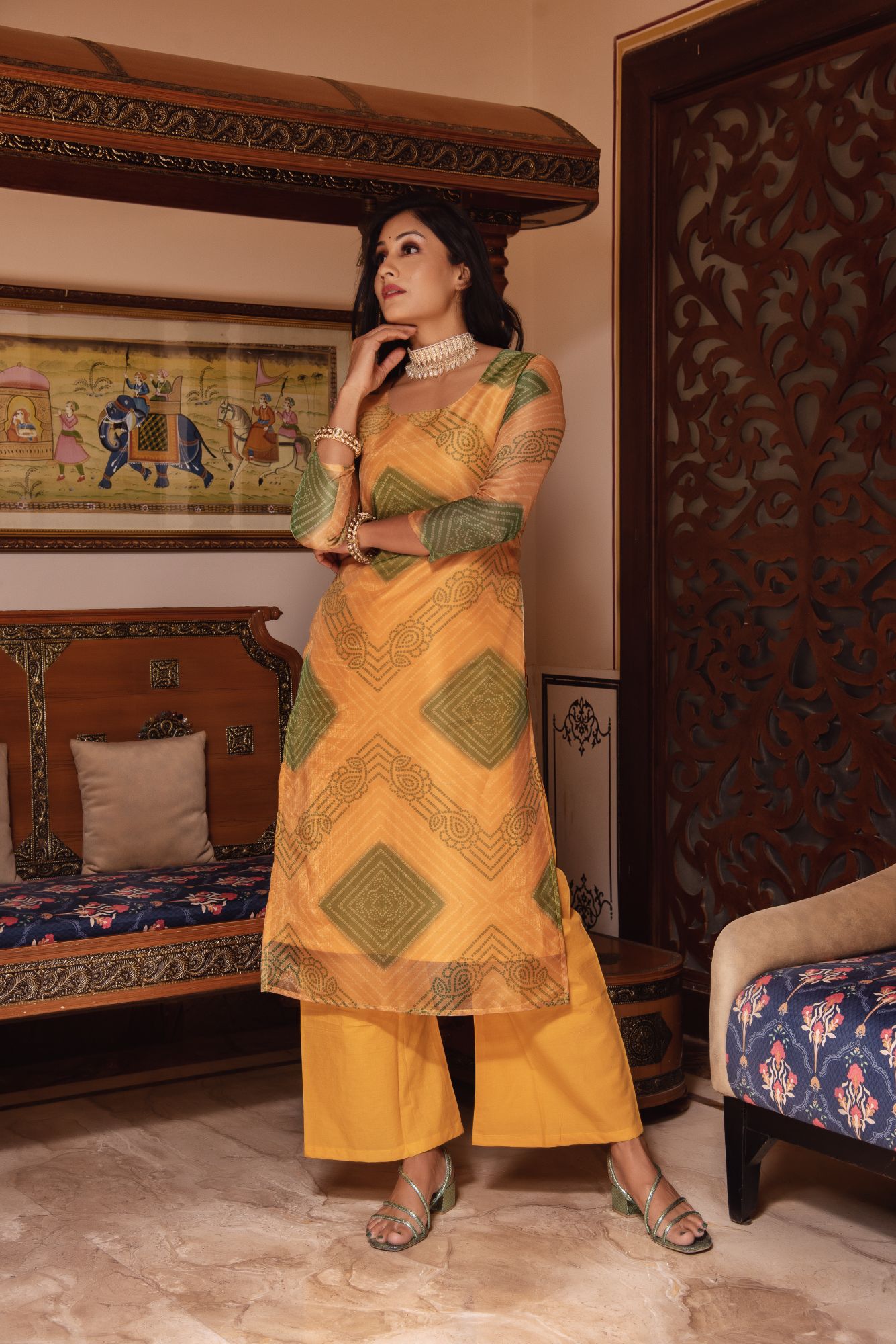 Yellow Bhandhej Scalped Straight Suit Set