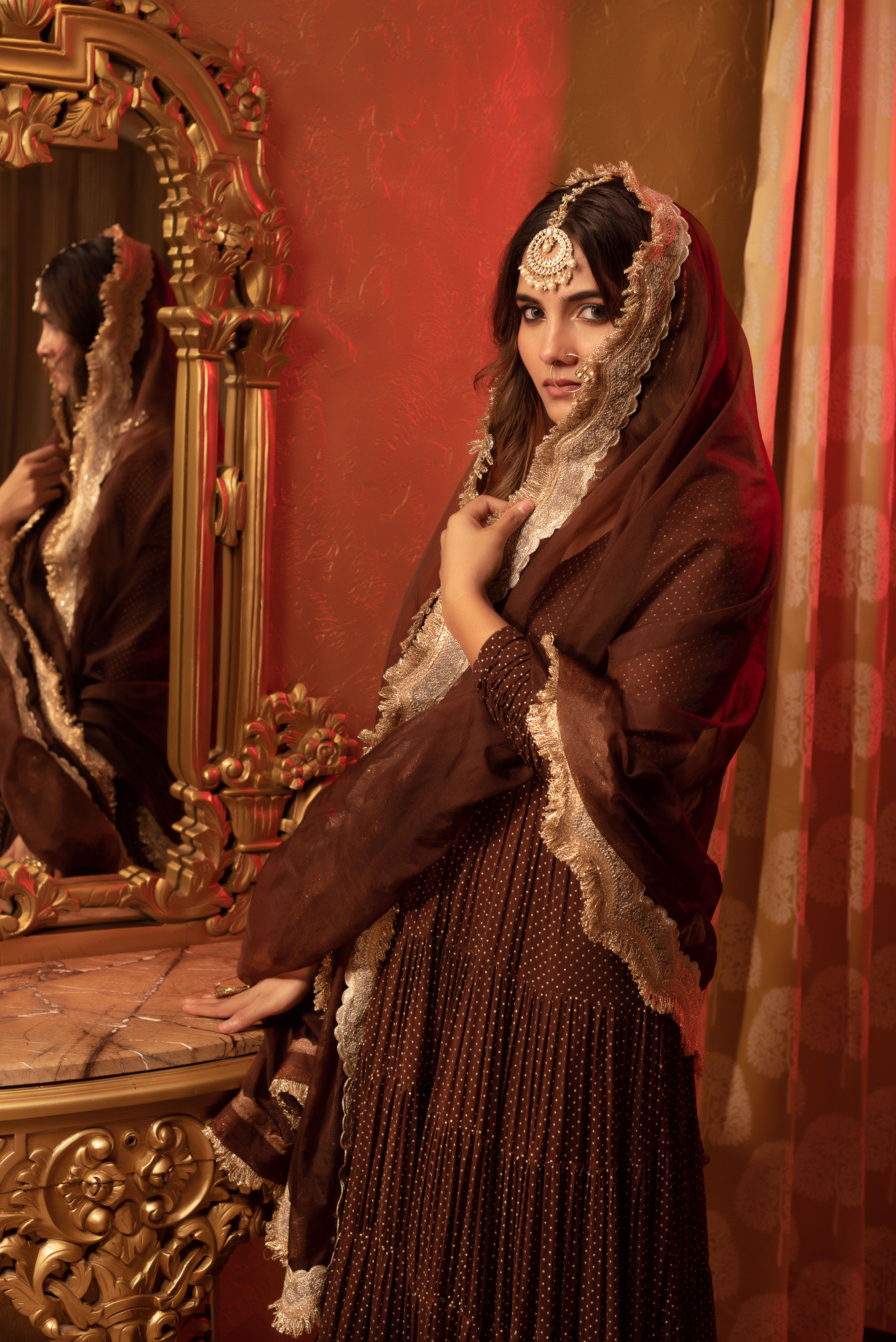 Brown Berry Embelished Anarkali Suit Set