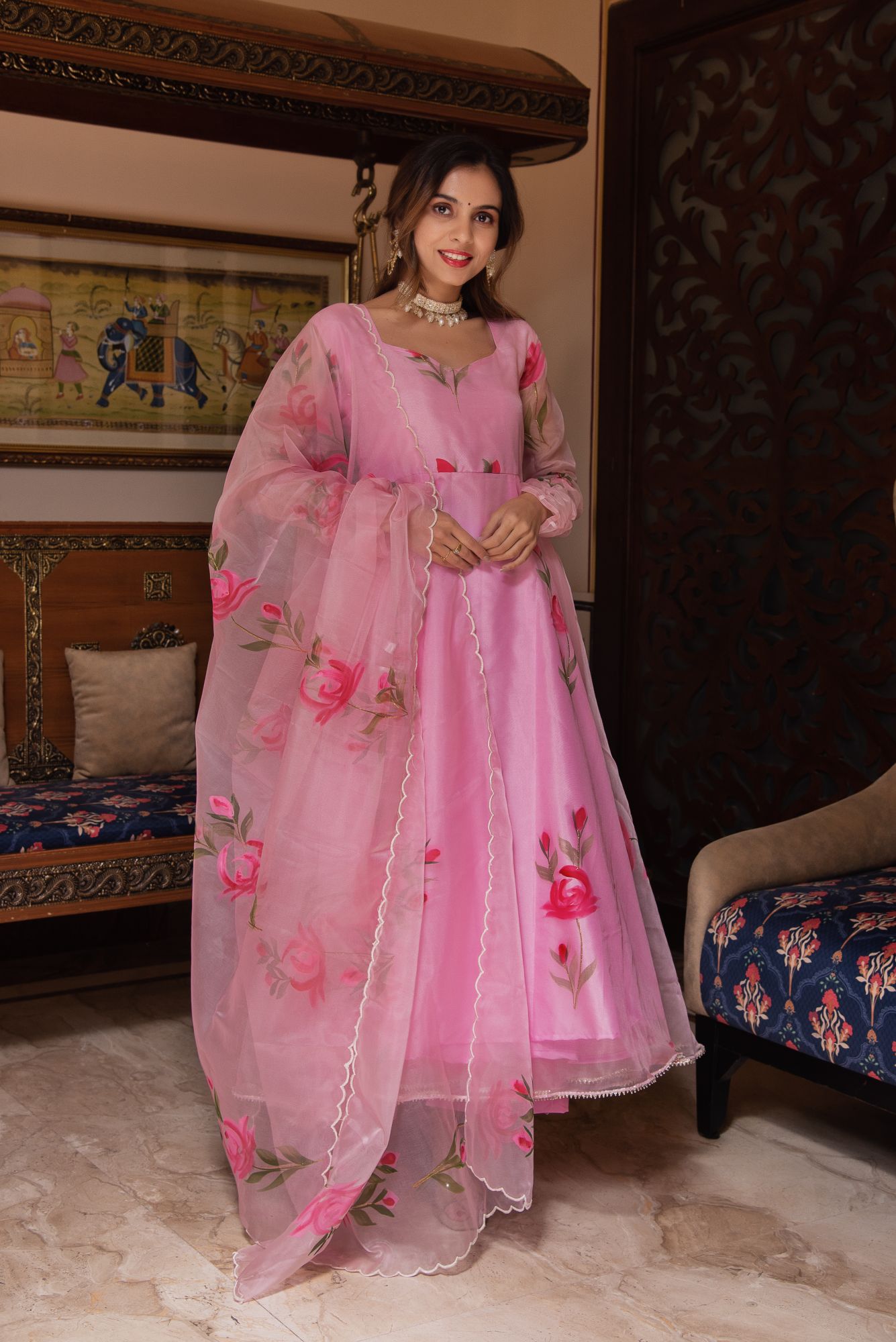 Baby Pink Handpainted Gotapatti Suit Set