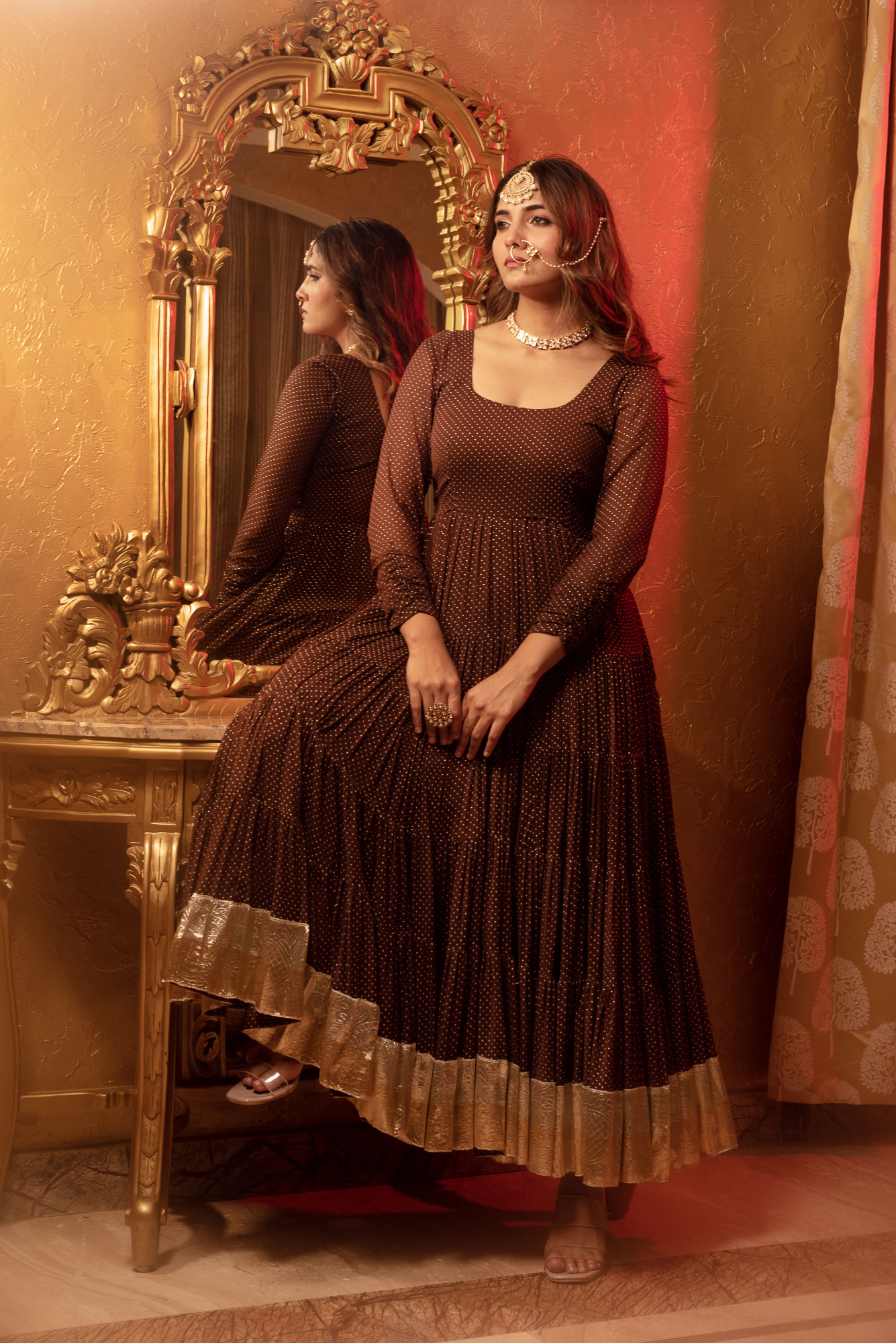 Brown Berry Embelished Anarkali Suit Set