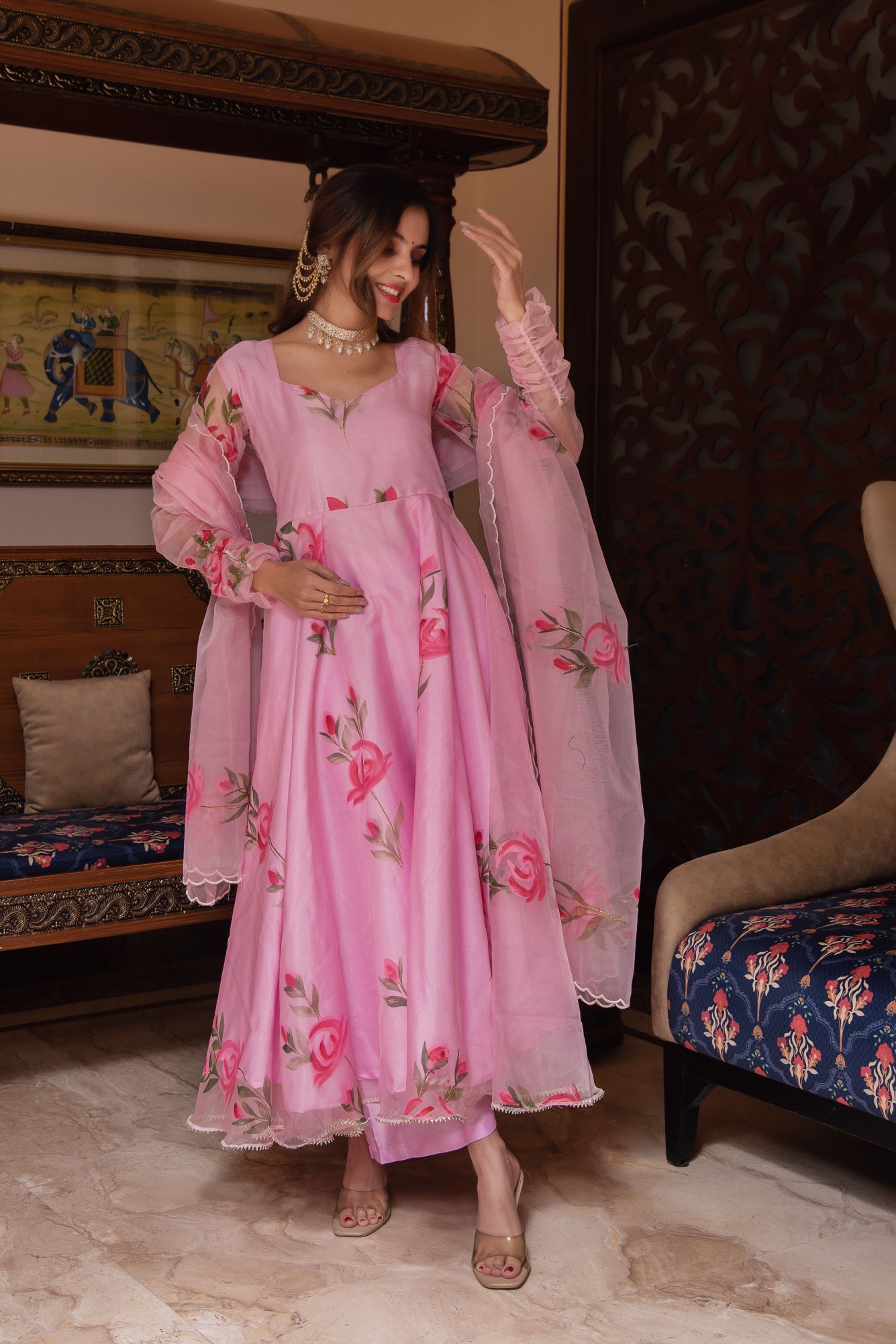 Baby Pink Handpainted Gotapatti Suit Set