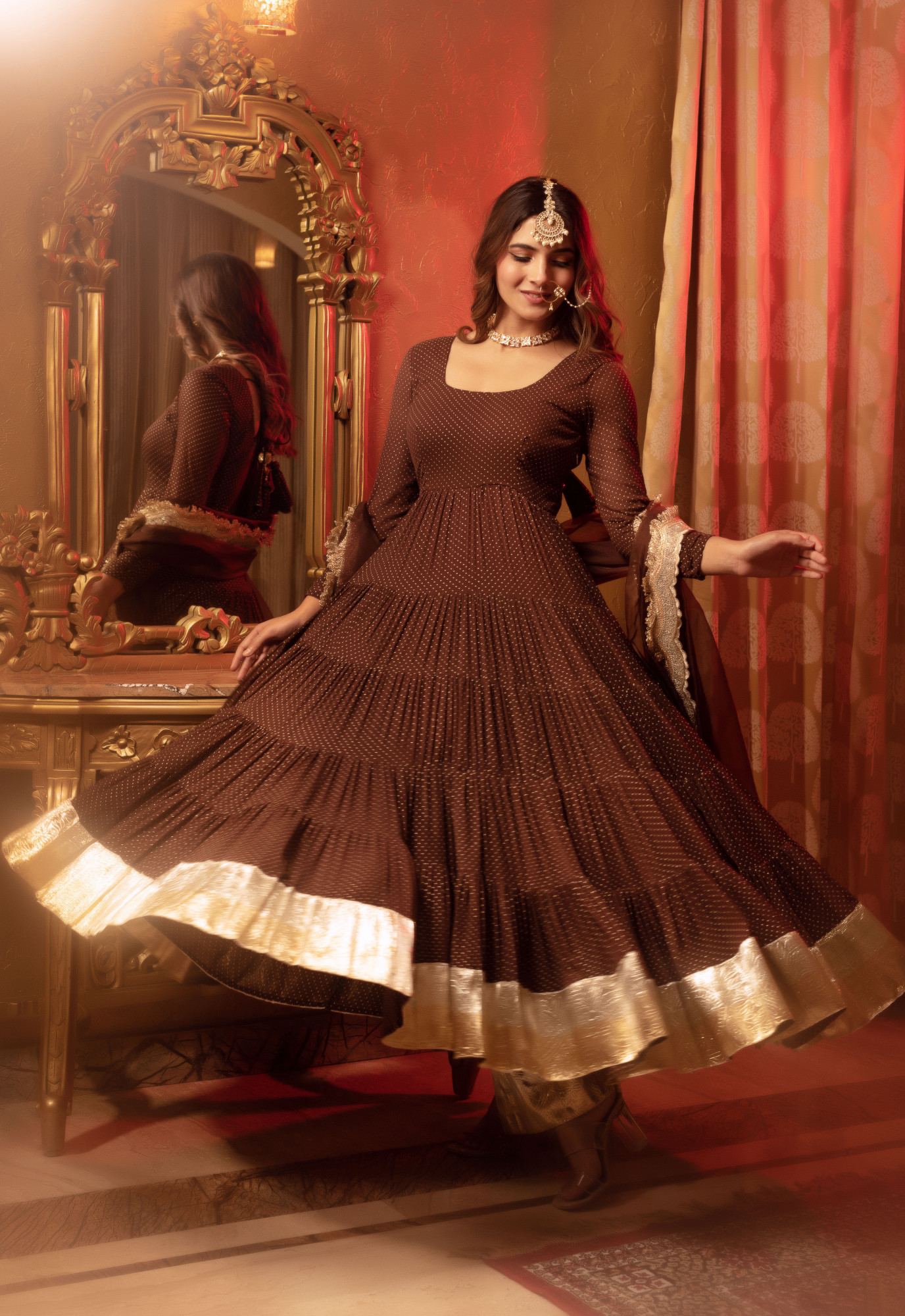 Brown Berry Embelished Anarkali Suit Set