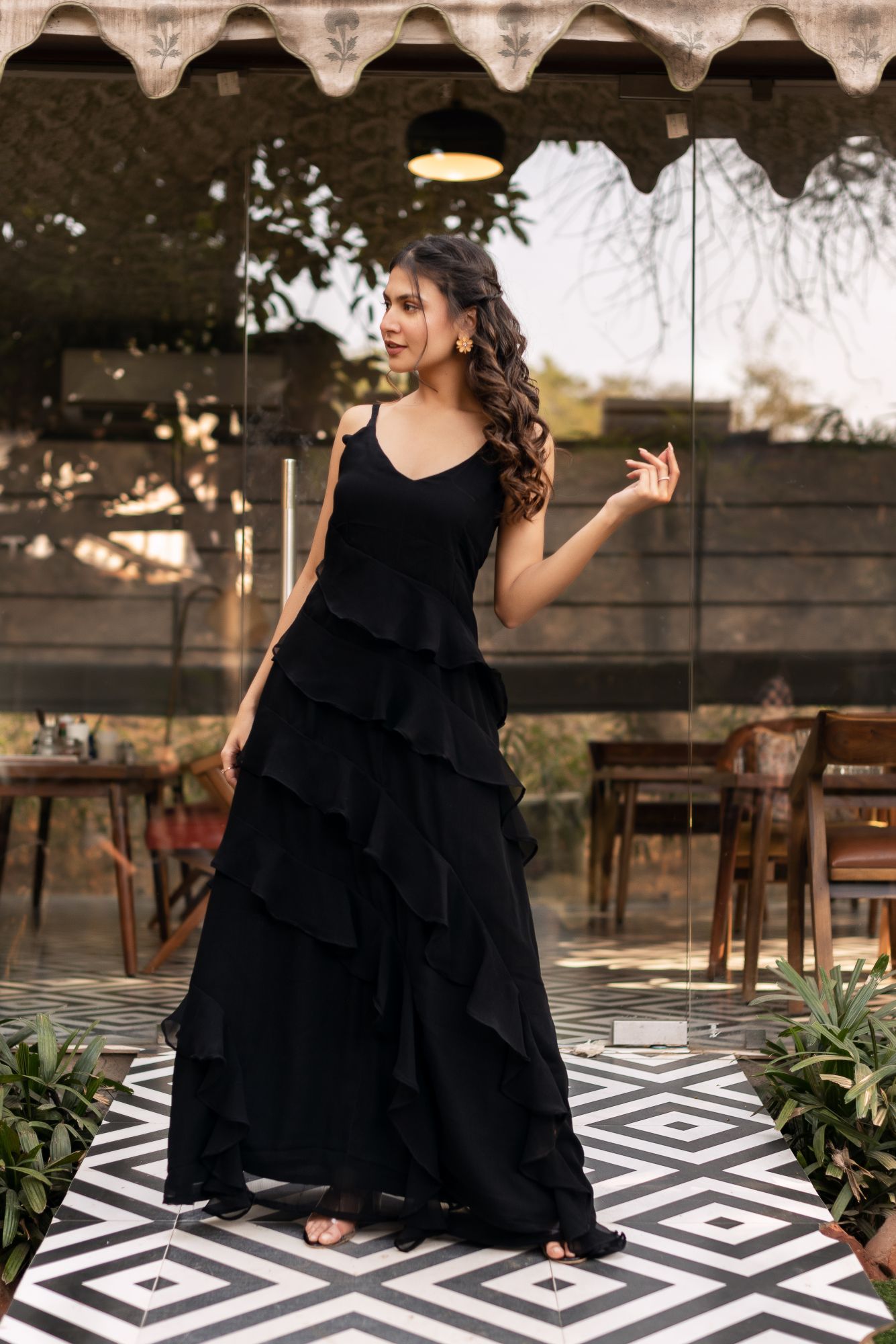 Black Georgette Ruffle Dress