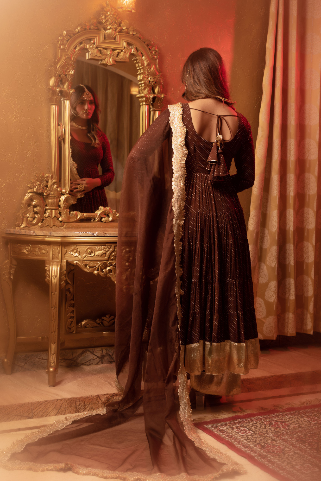 Brown Berry Embelished Anarkali Suit Set