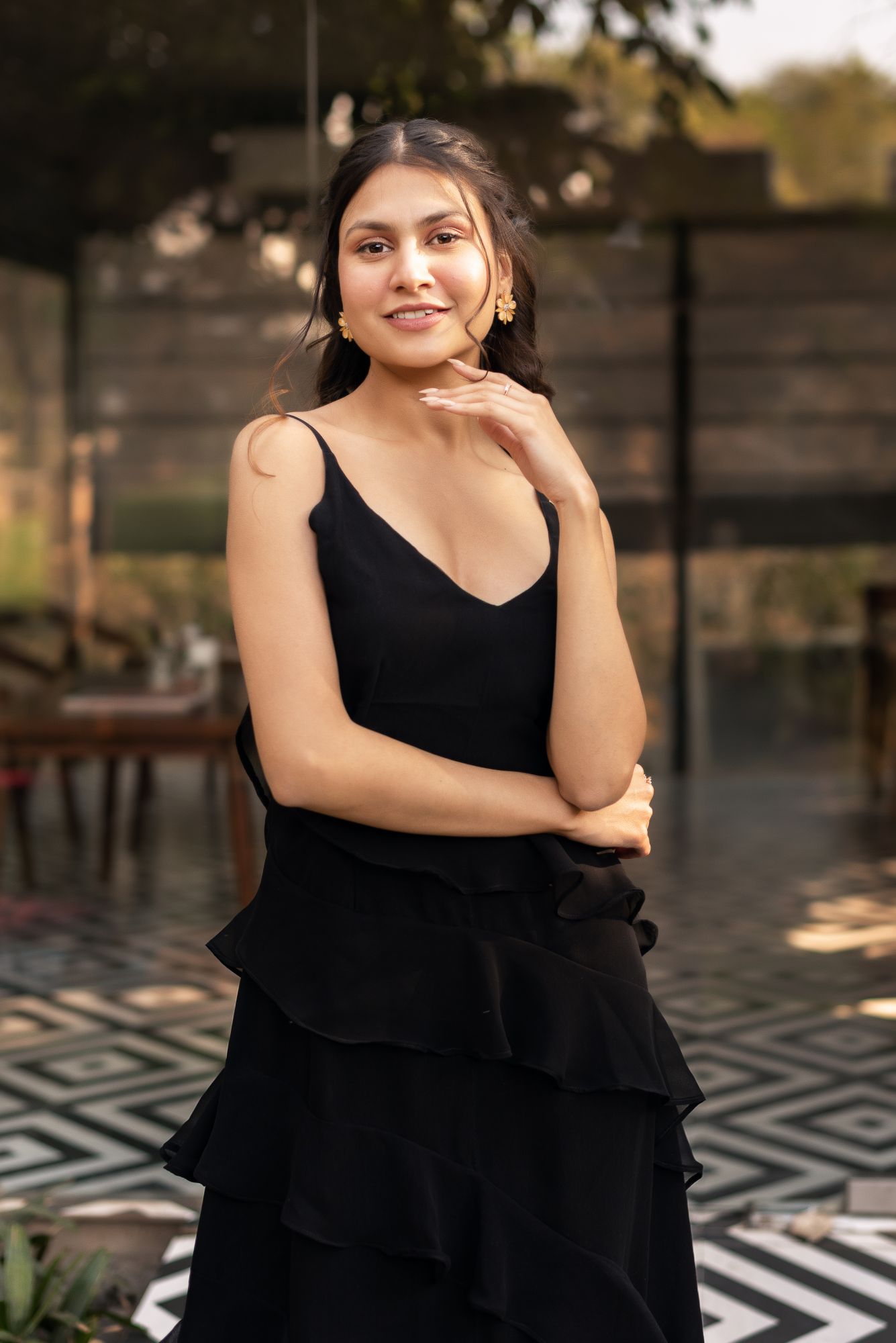 Black Georgette Ruffle Dress