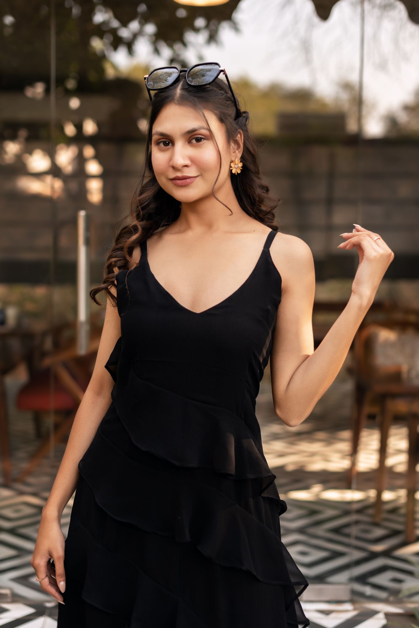 Black Georgette Ruffle Dress