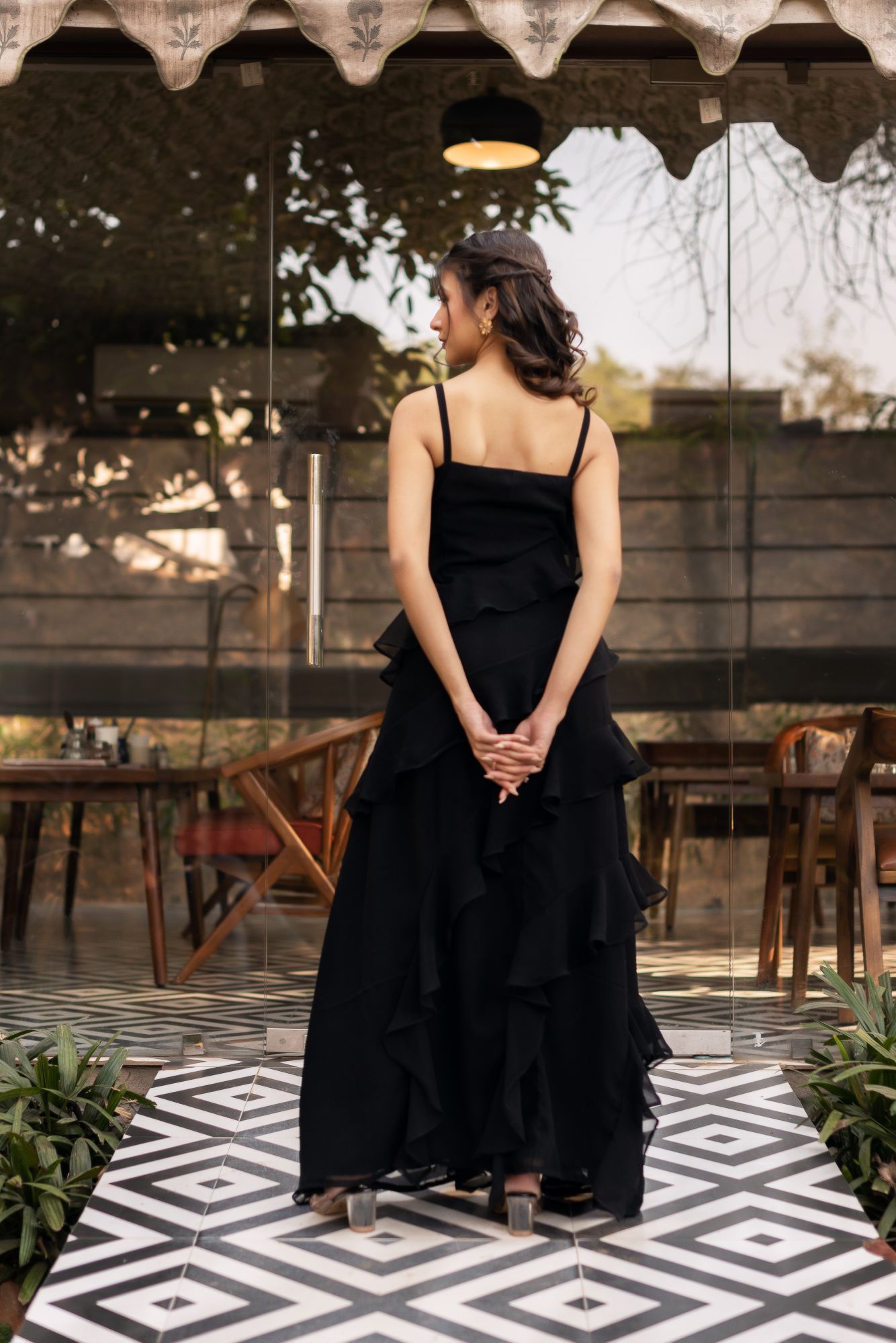 Black Georgette Ruffle Dress