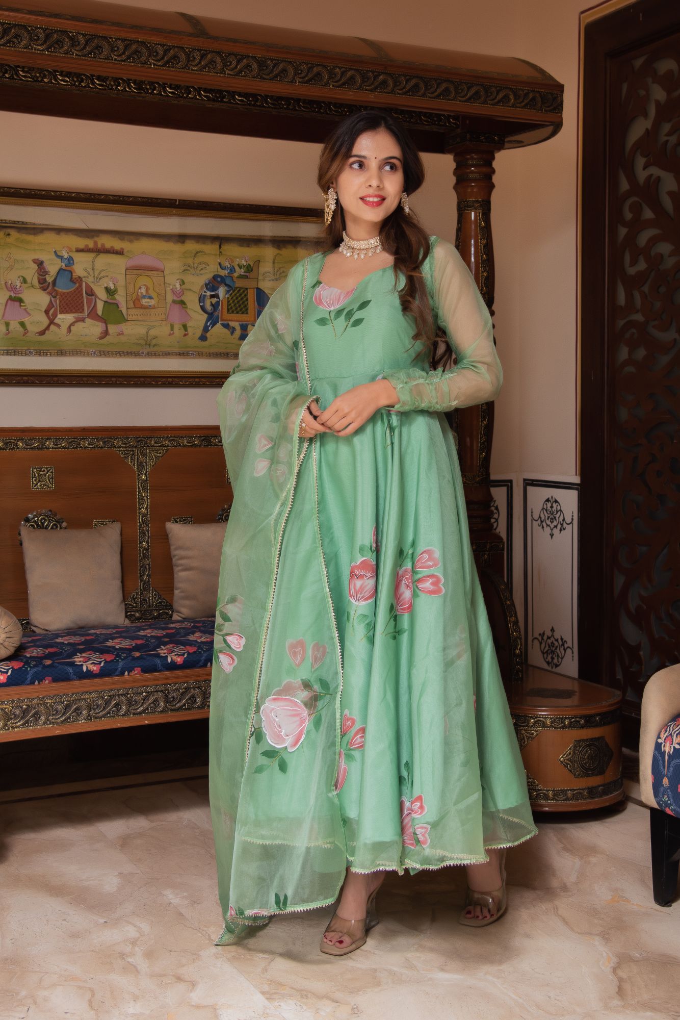 Sea Green Handpainted Gotapatti Suit Set