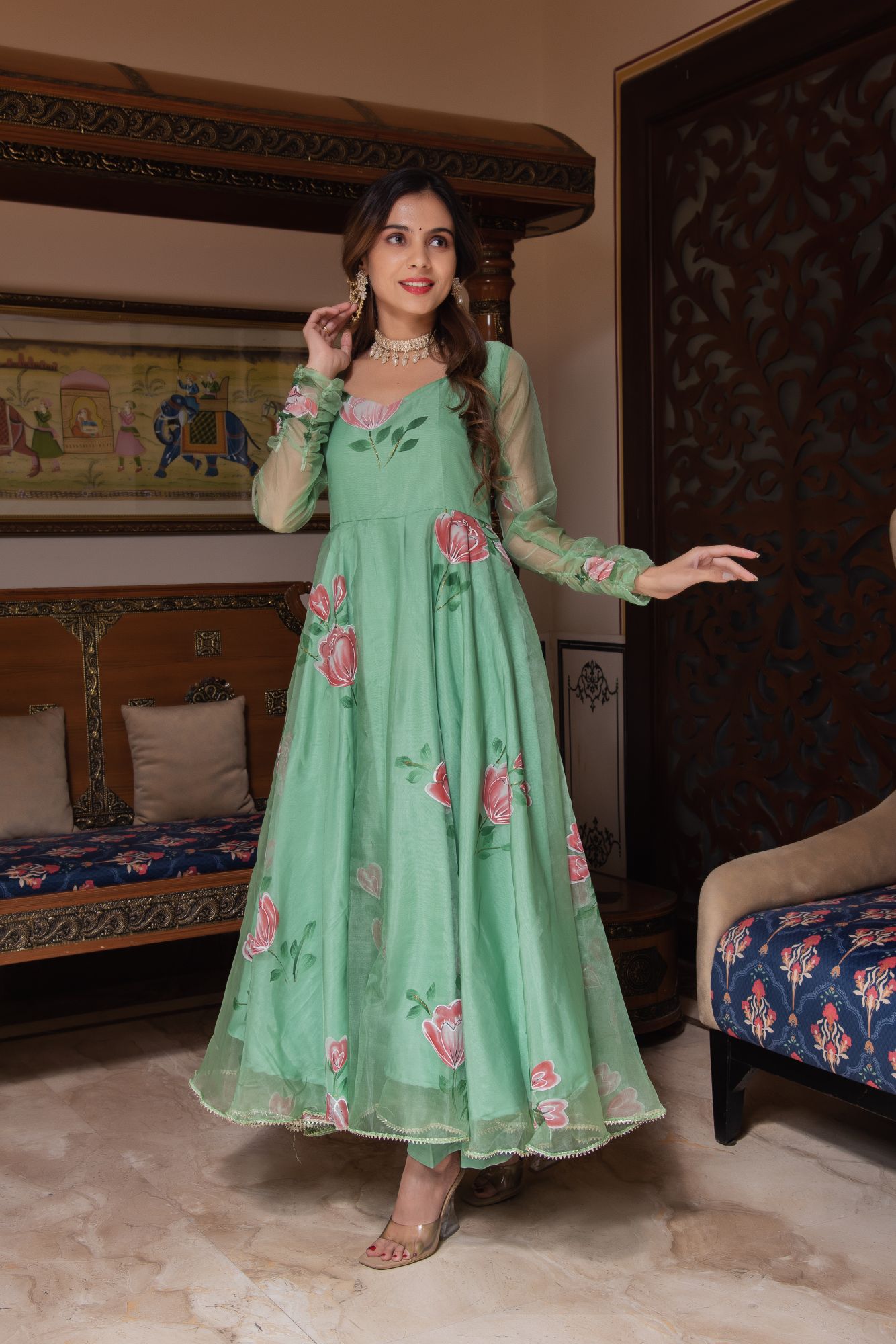 Sea Green Handpainted Gotapatti Suit Set