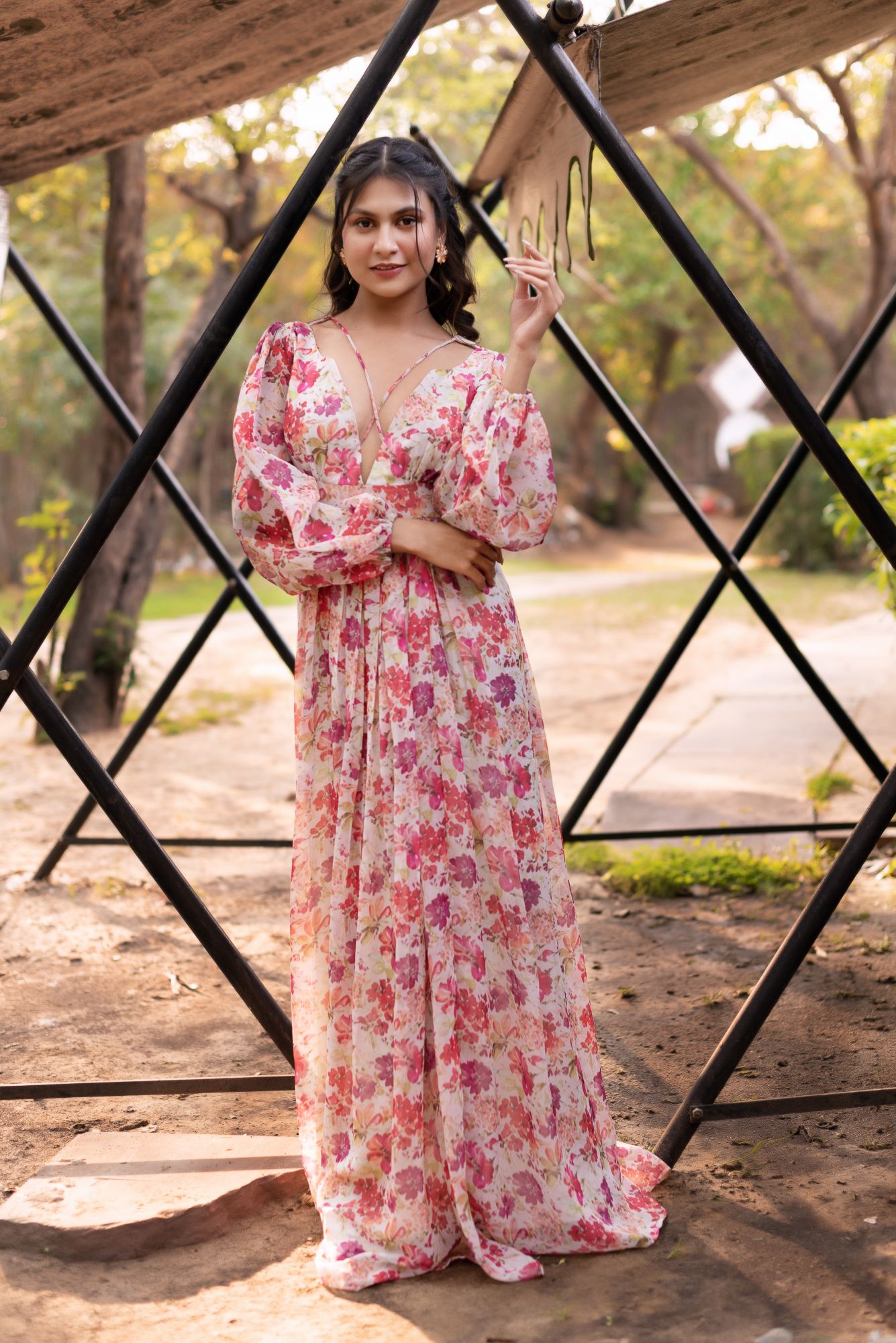 Morning White Georgette Ruffle Maxi Dress