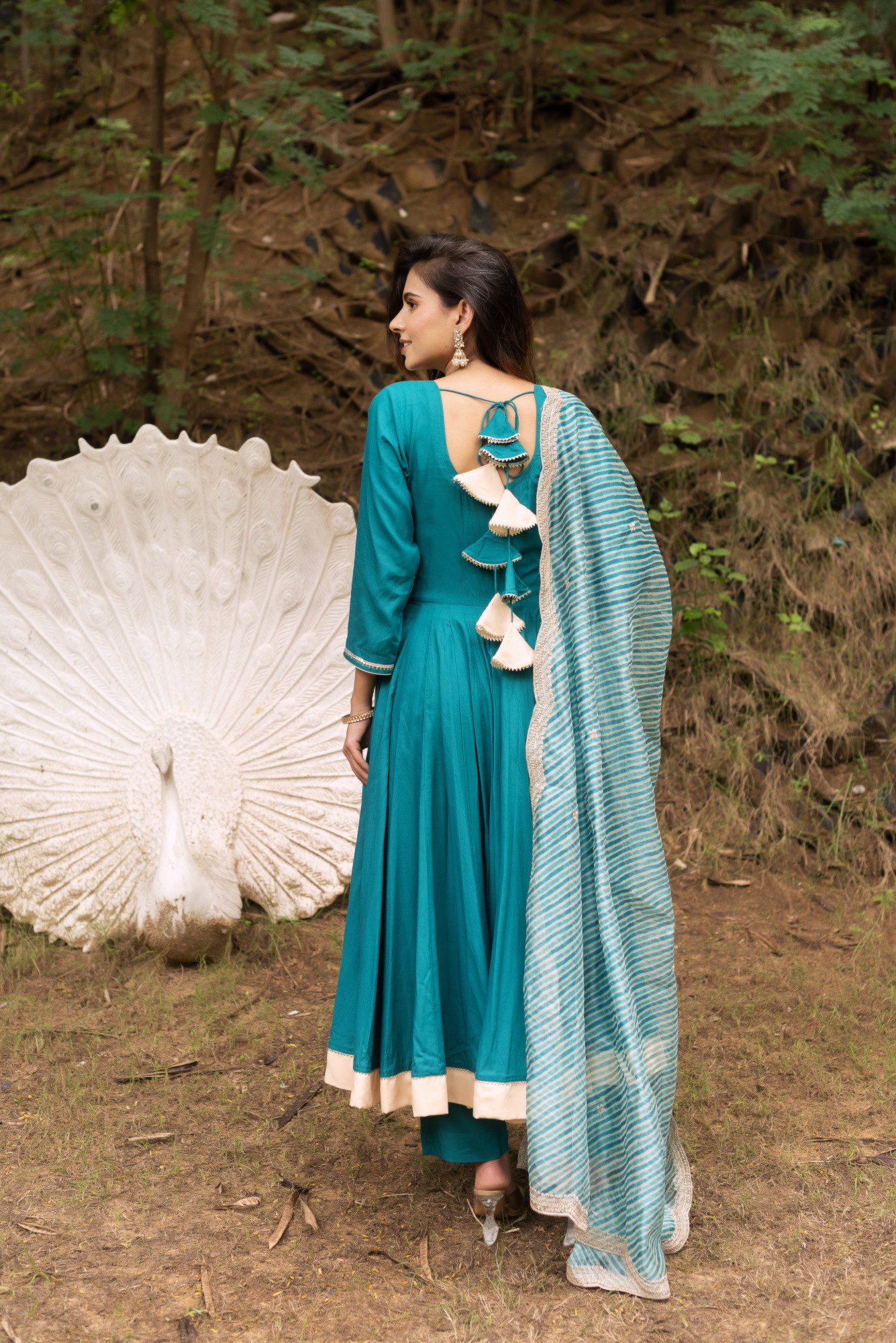 Sea Green Anarkali Suit With Lehriya Embellished Dupatta