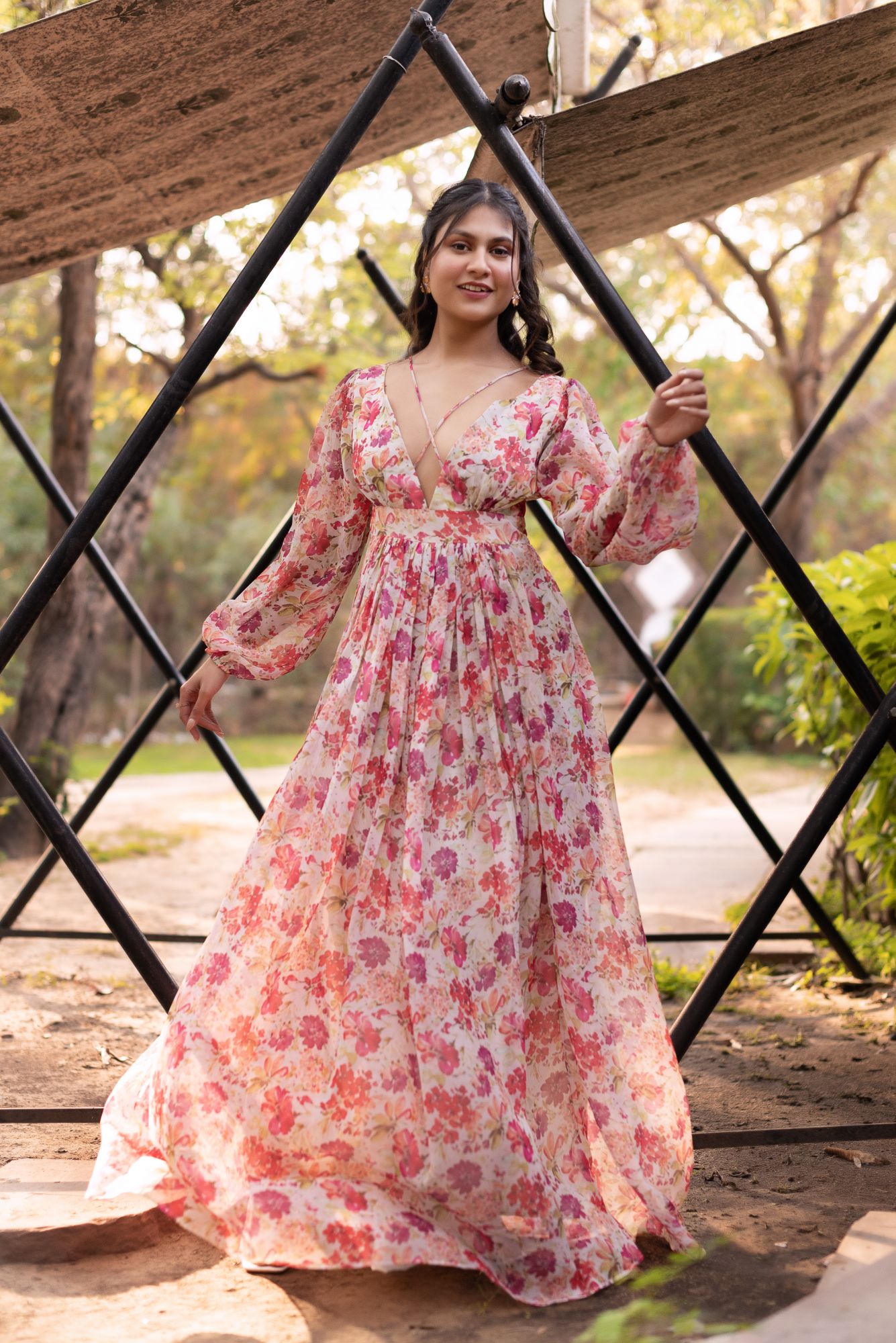 Morning White Georgette Ruffle Maxi Dress