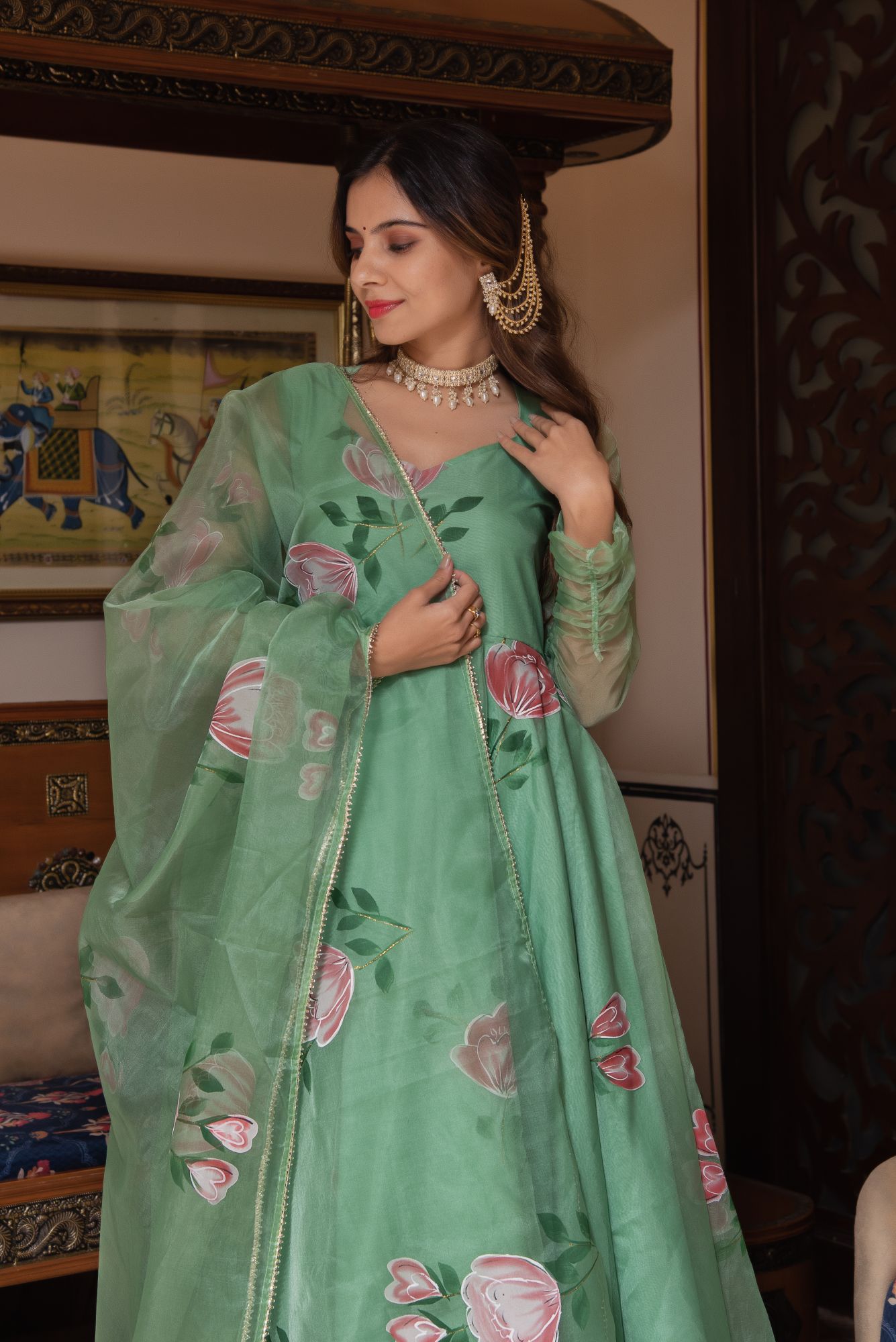 Sea Green Handpainted Gotapatti Suit Set