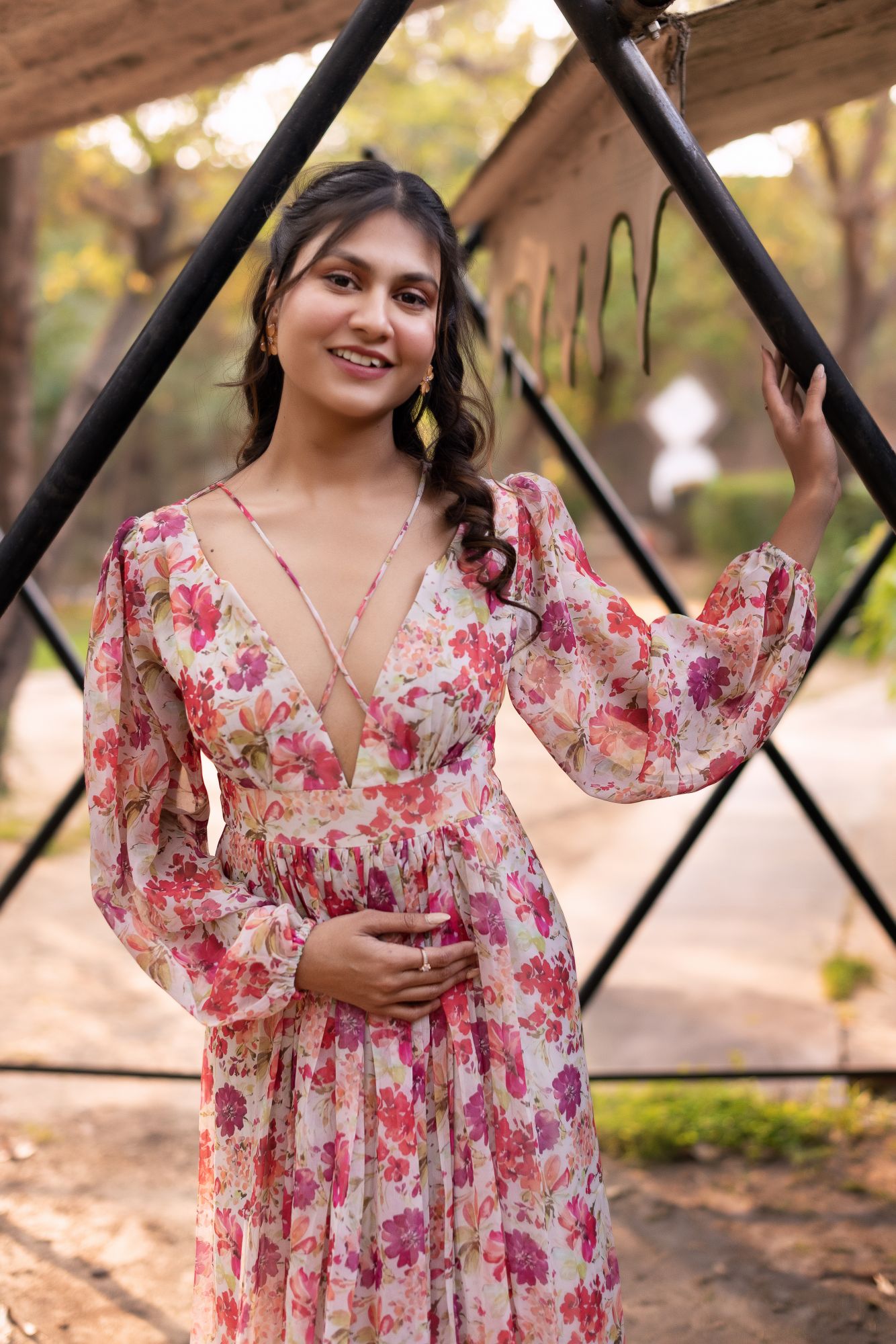 Morning White Georgette Ruffle Maxi Dress