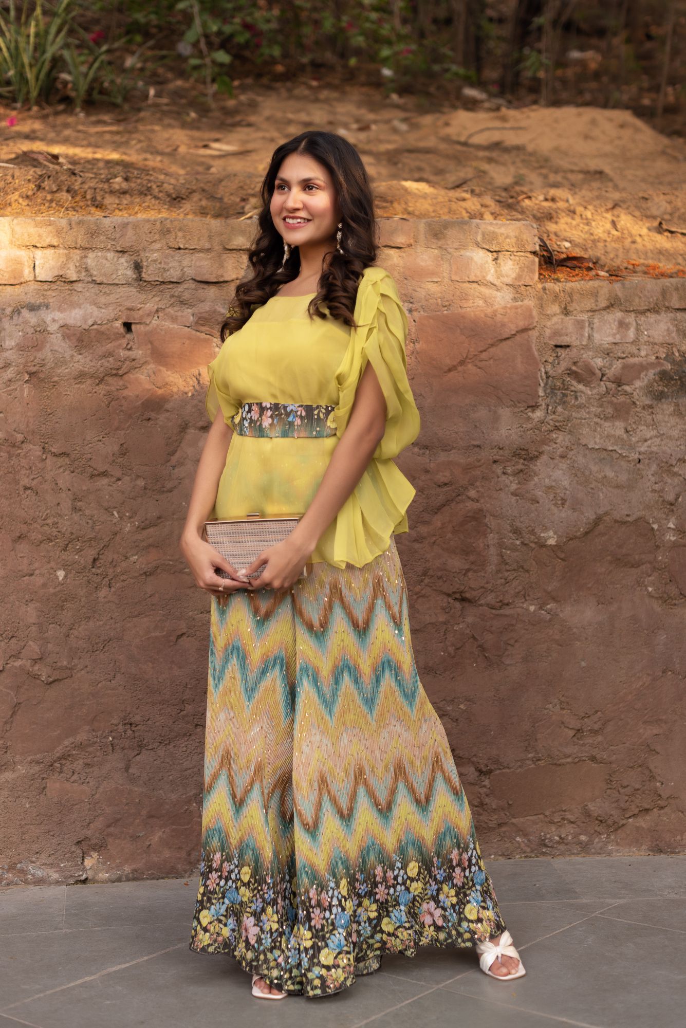 Black and Yellow Chrused Sharara Set