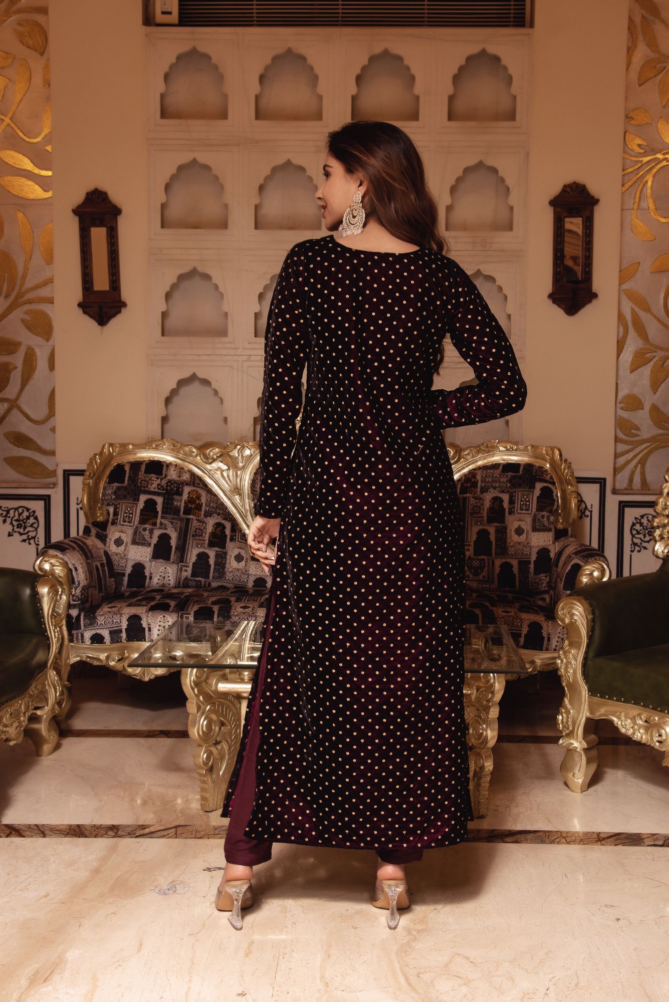 Wine Embroided Velvet Straight Suit with Scalped Dupatta