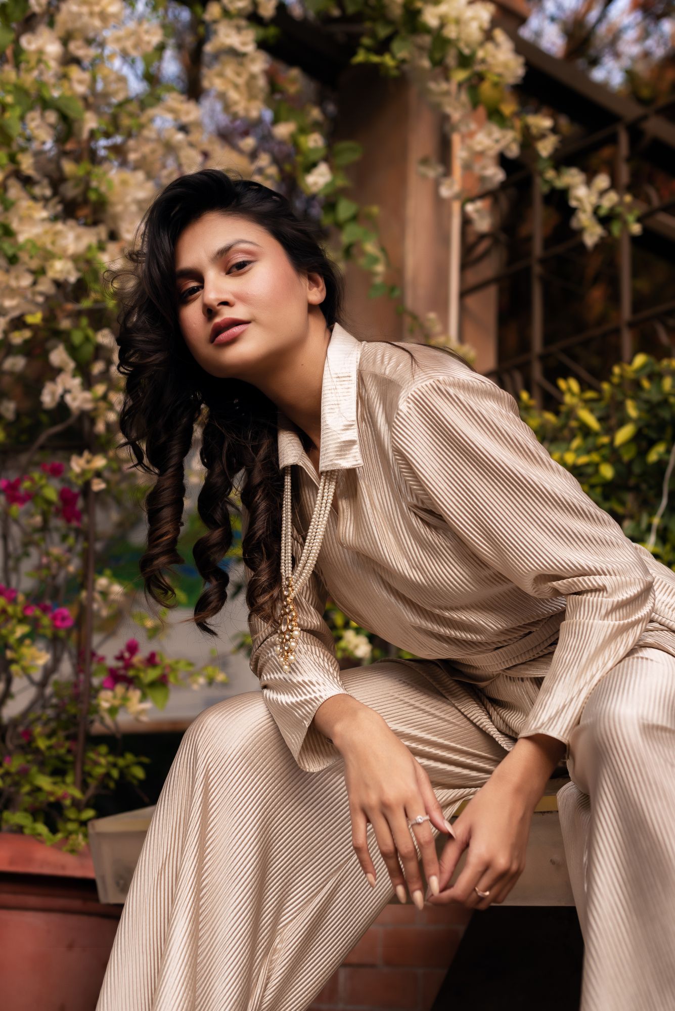 Metallic Golden Pleated Silk Coord Set