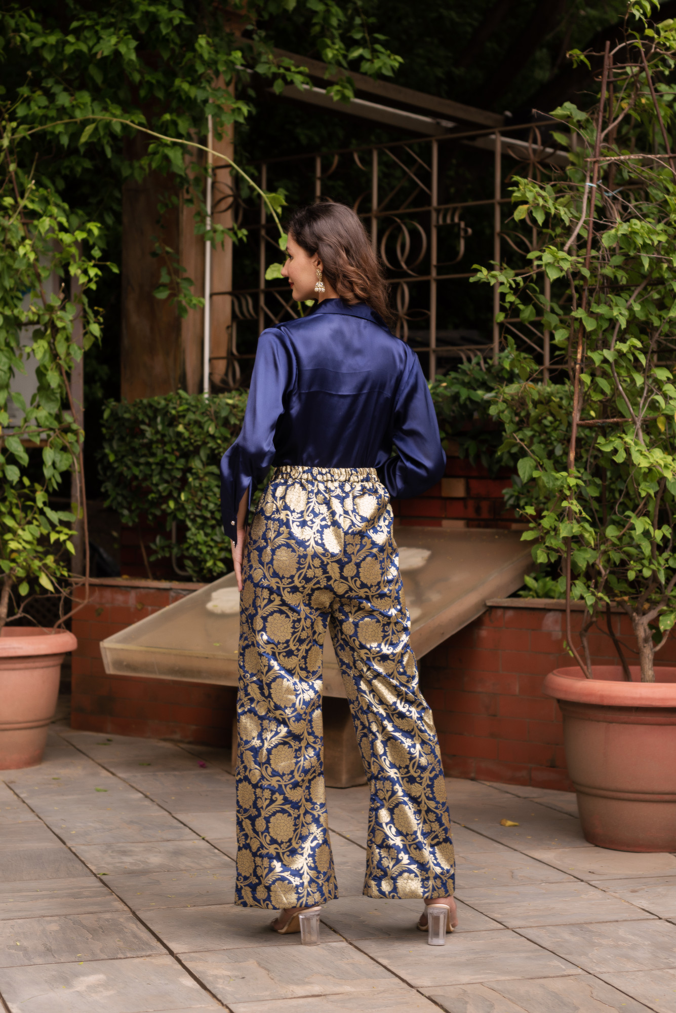 Blue Satin Jacqurd Coord set