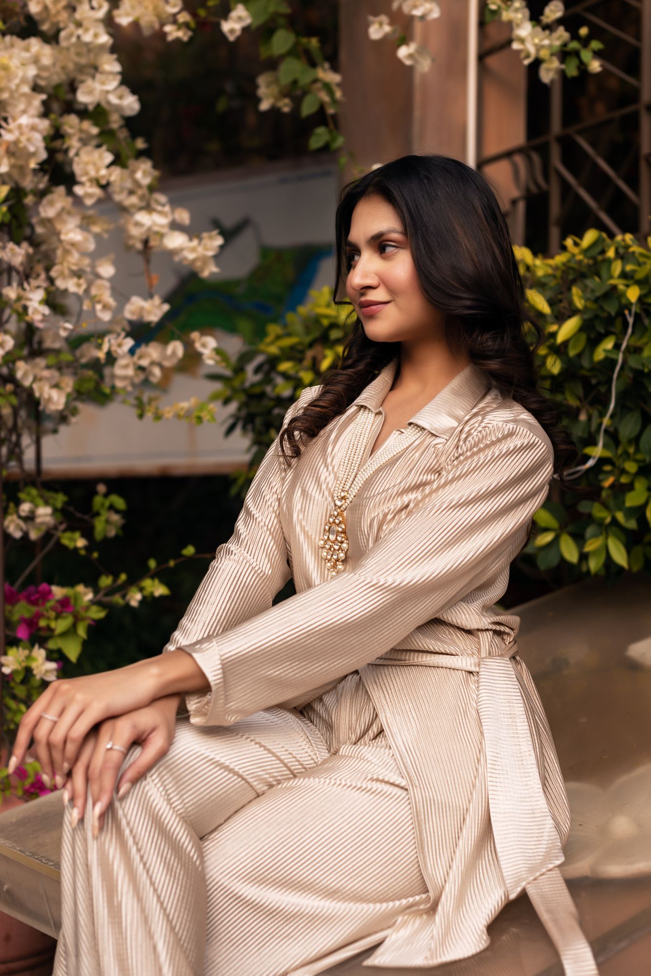 Metallic Golden Pleated Silk Coord Set