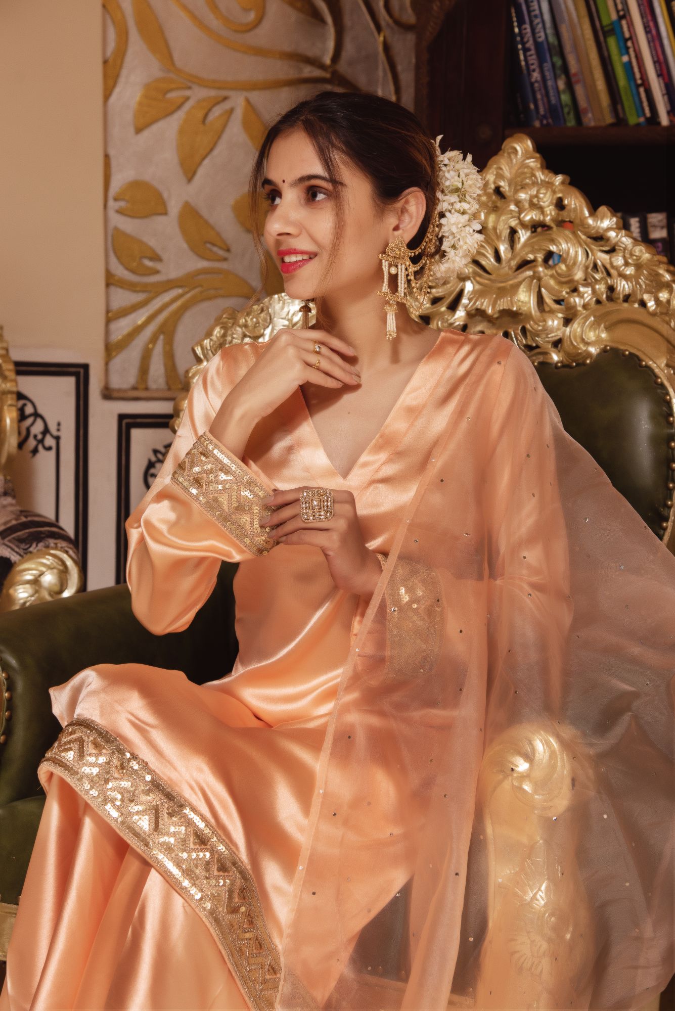 Peach Seroi Satin Sharara Set