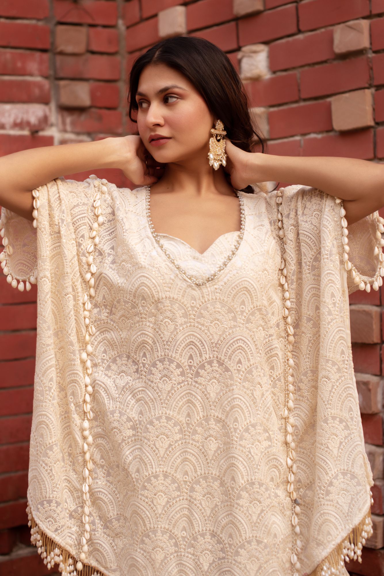 Akaay White Chikankari Pearl Motis Sharara Set