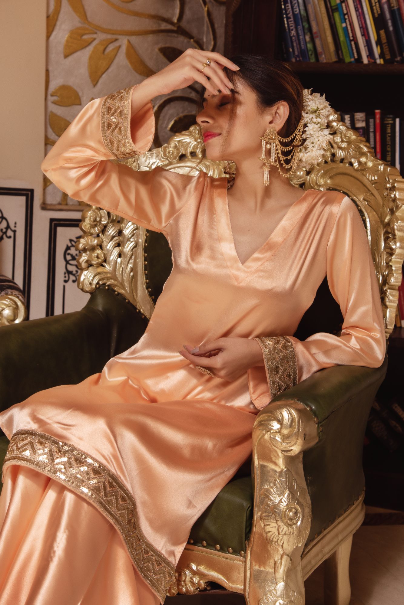 Peach Seroi Satin Sharara Set