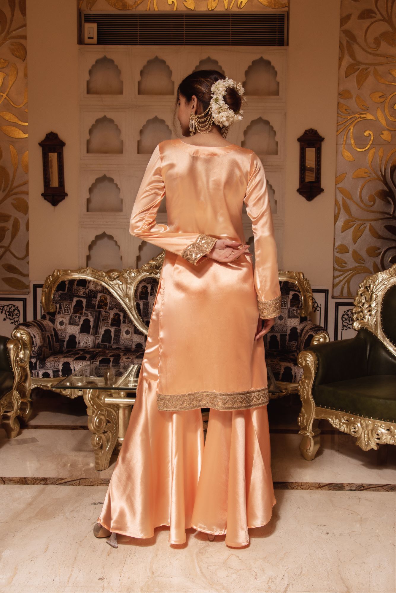 Peach Seroi Satin Sharara Set