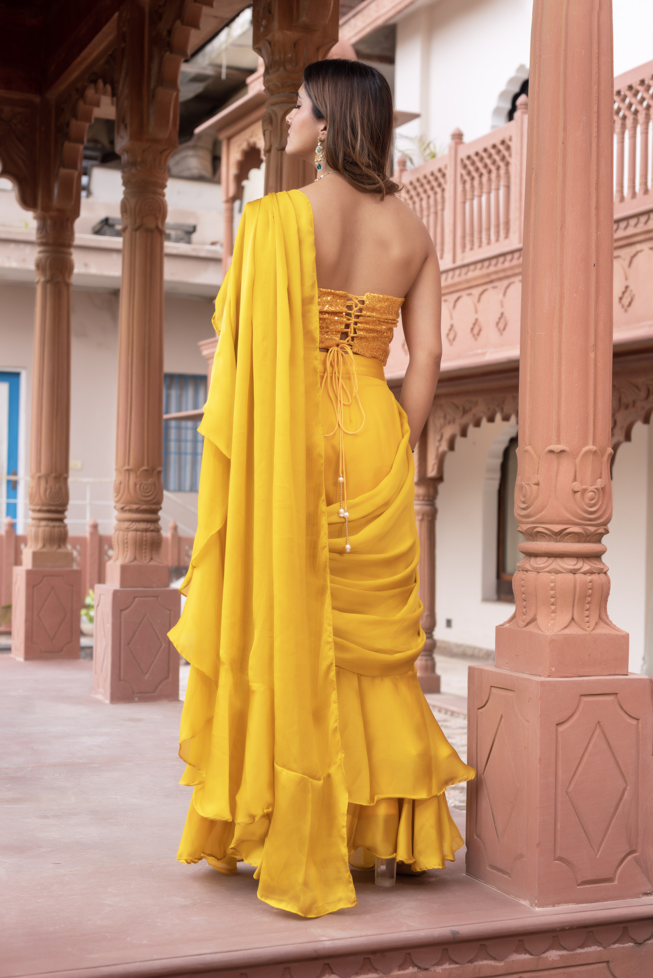 Golden Corset Ruffle Saree