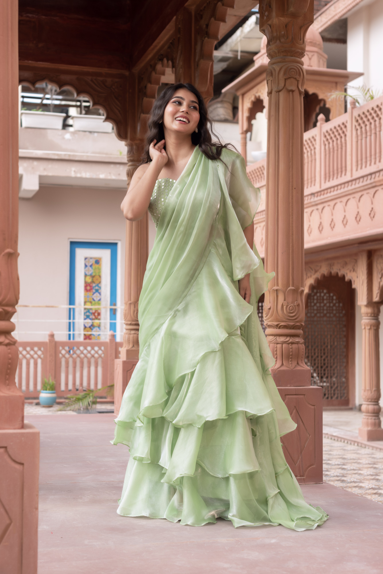 Mint Green Ruffle Saree