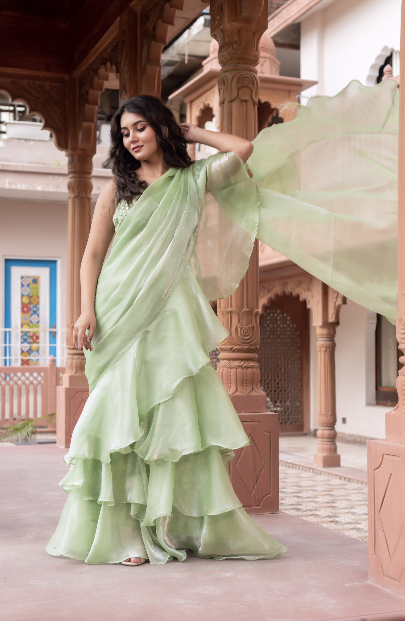 Mint Green Ruffle Saree