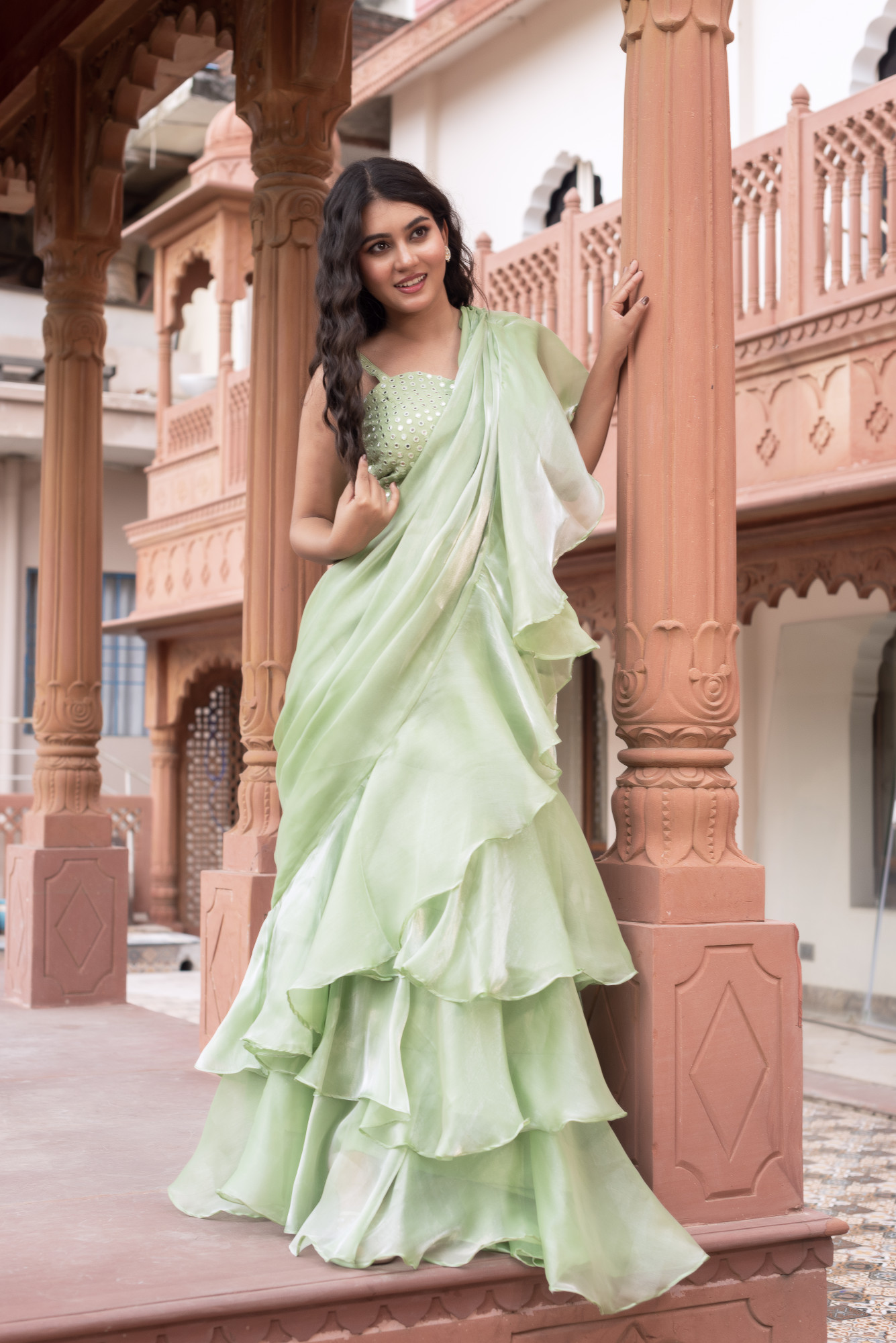 Mint Green Ruffle Saree