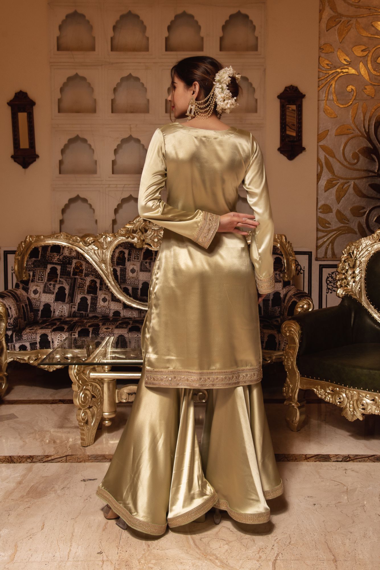 Pastel Green Seroi Satin Sharara Set