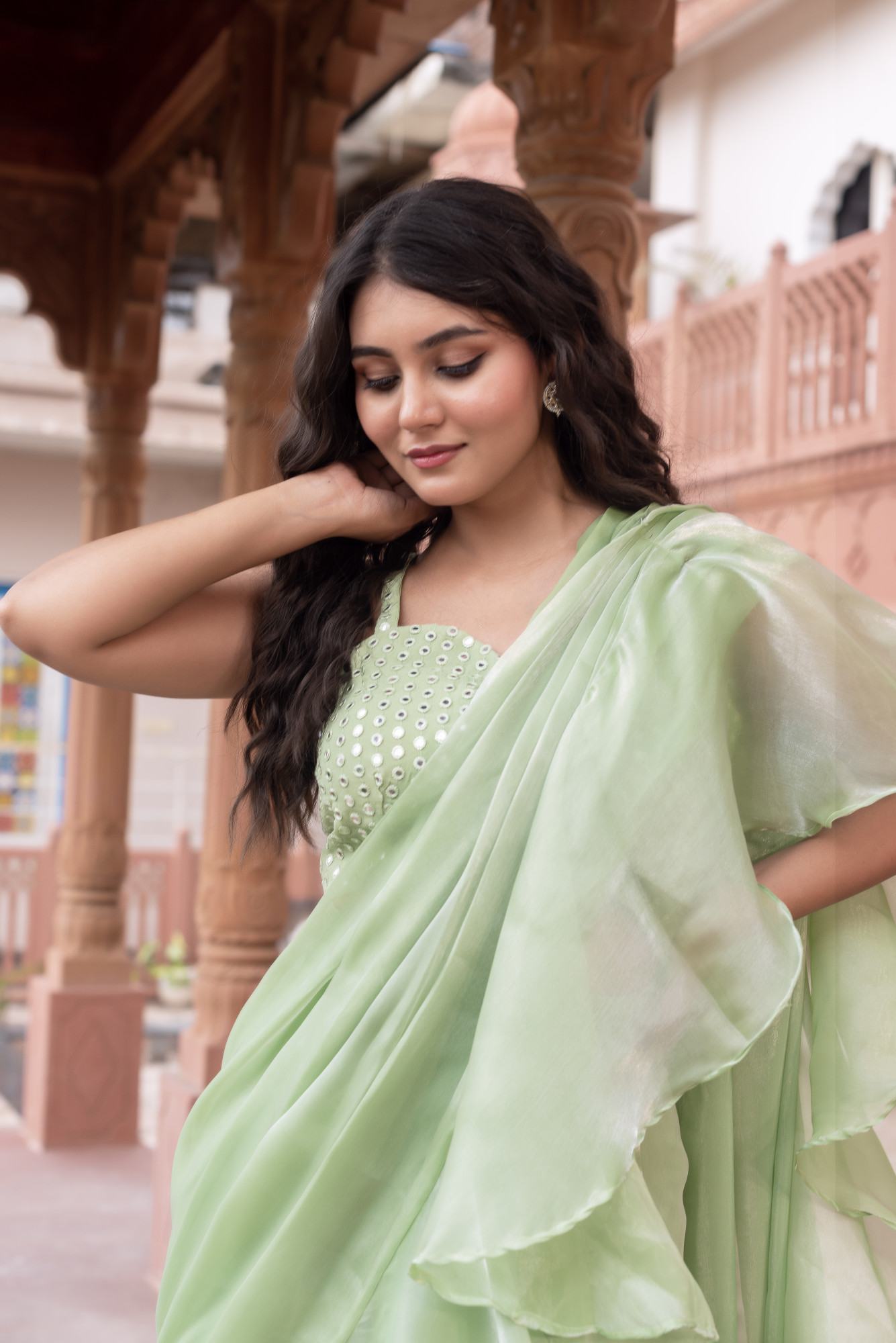 Mint Green Ruffle Saree