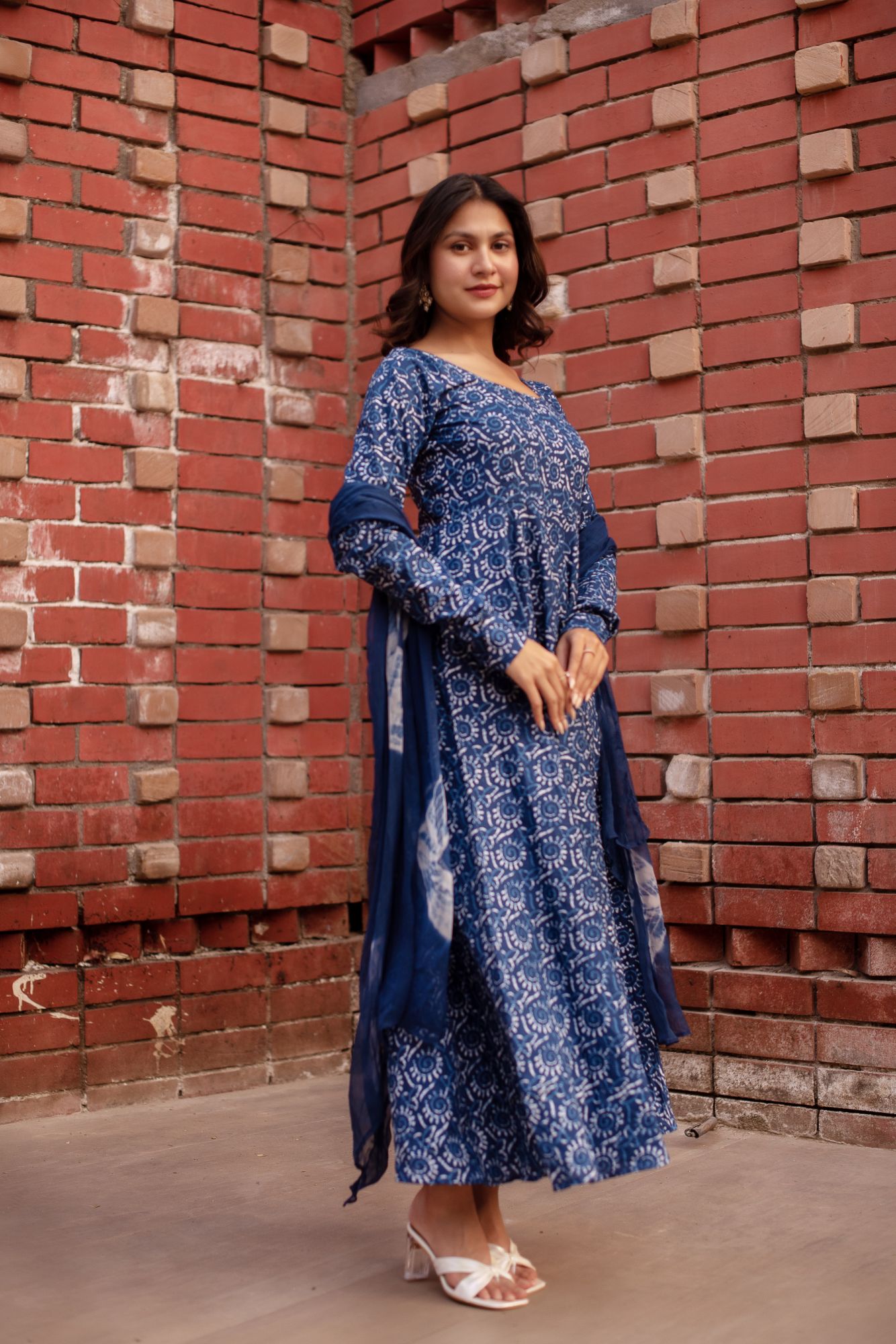 Shibori Indigo Blue Anarkali Suit Set