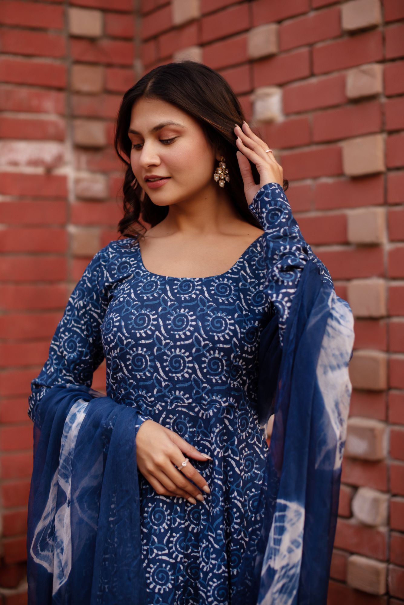 Shibori Indigo Blue Anarkali Suit Set