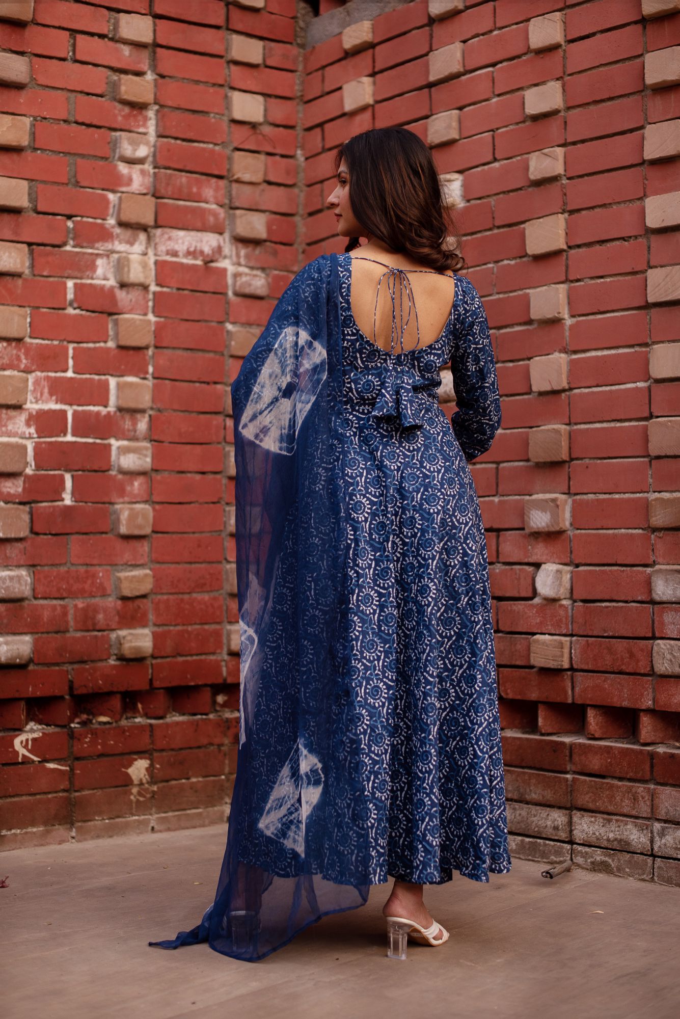 Shibori Indigo Blue Anarkali Suit Set