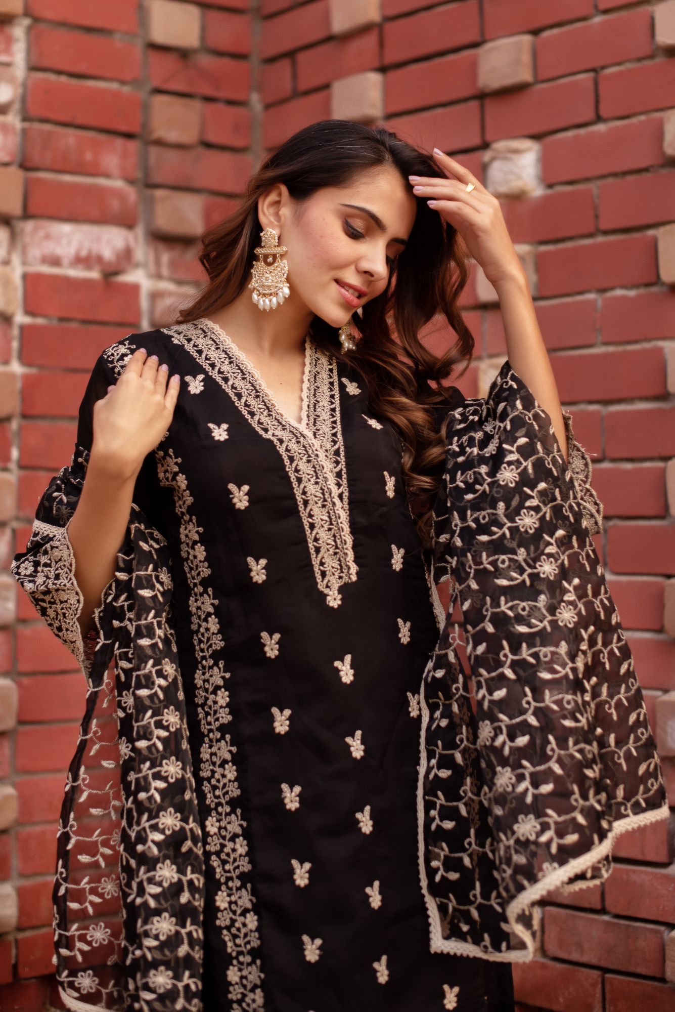 Black Georgette Embroided Kurta Set