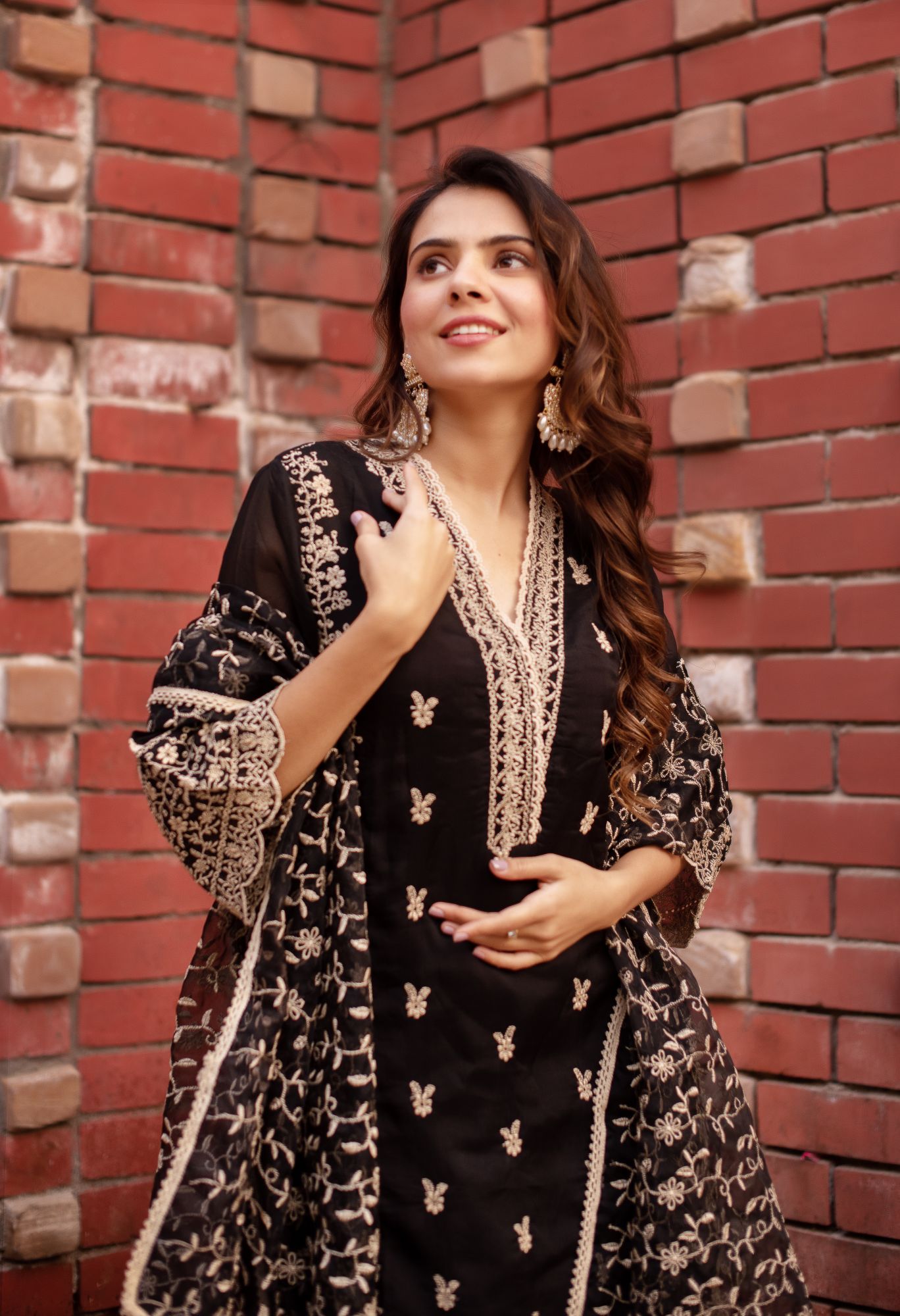 Black Georgette Embroided Kurta Set