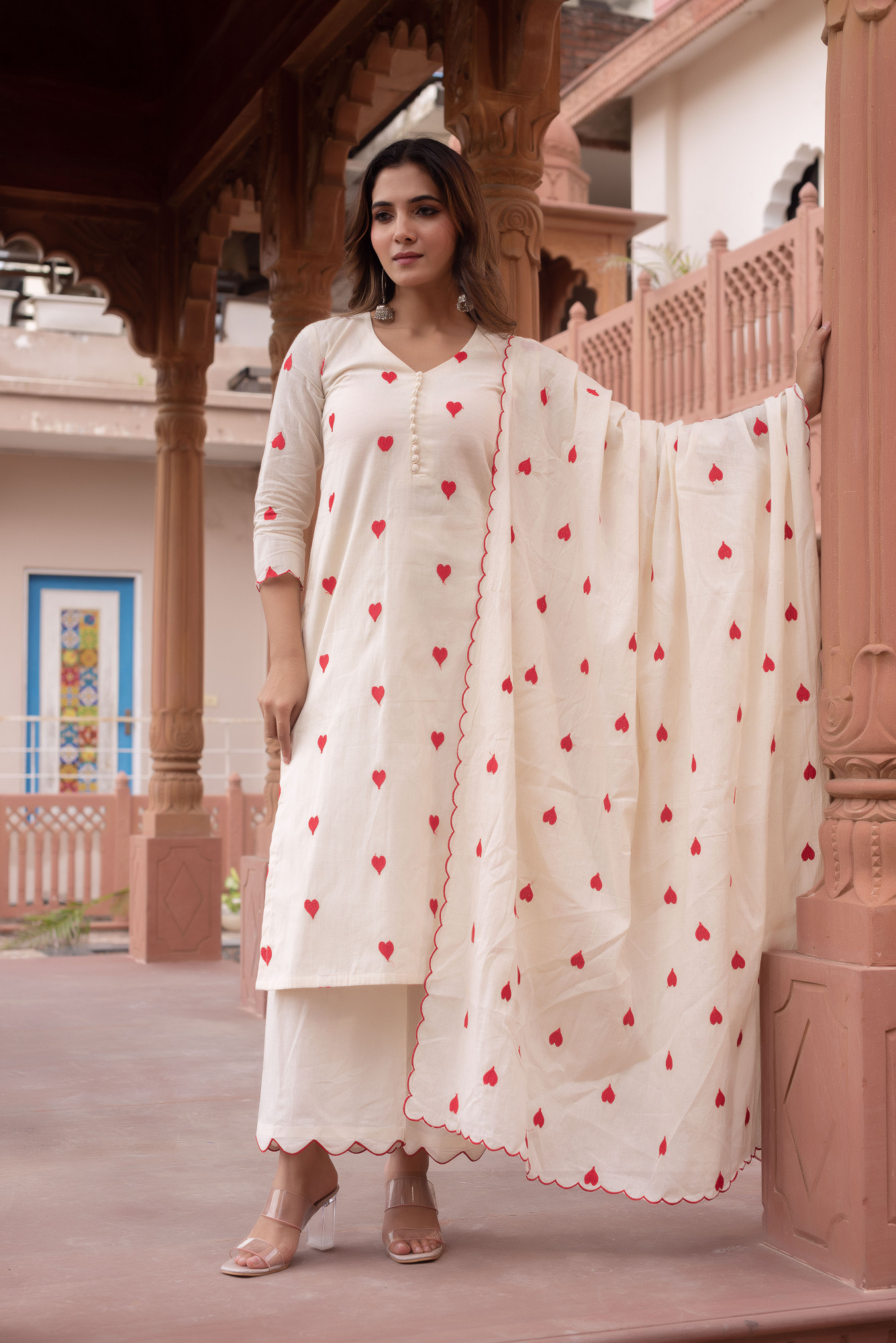 Croi Cream Embroidered Kurta Set
