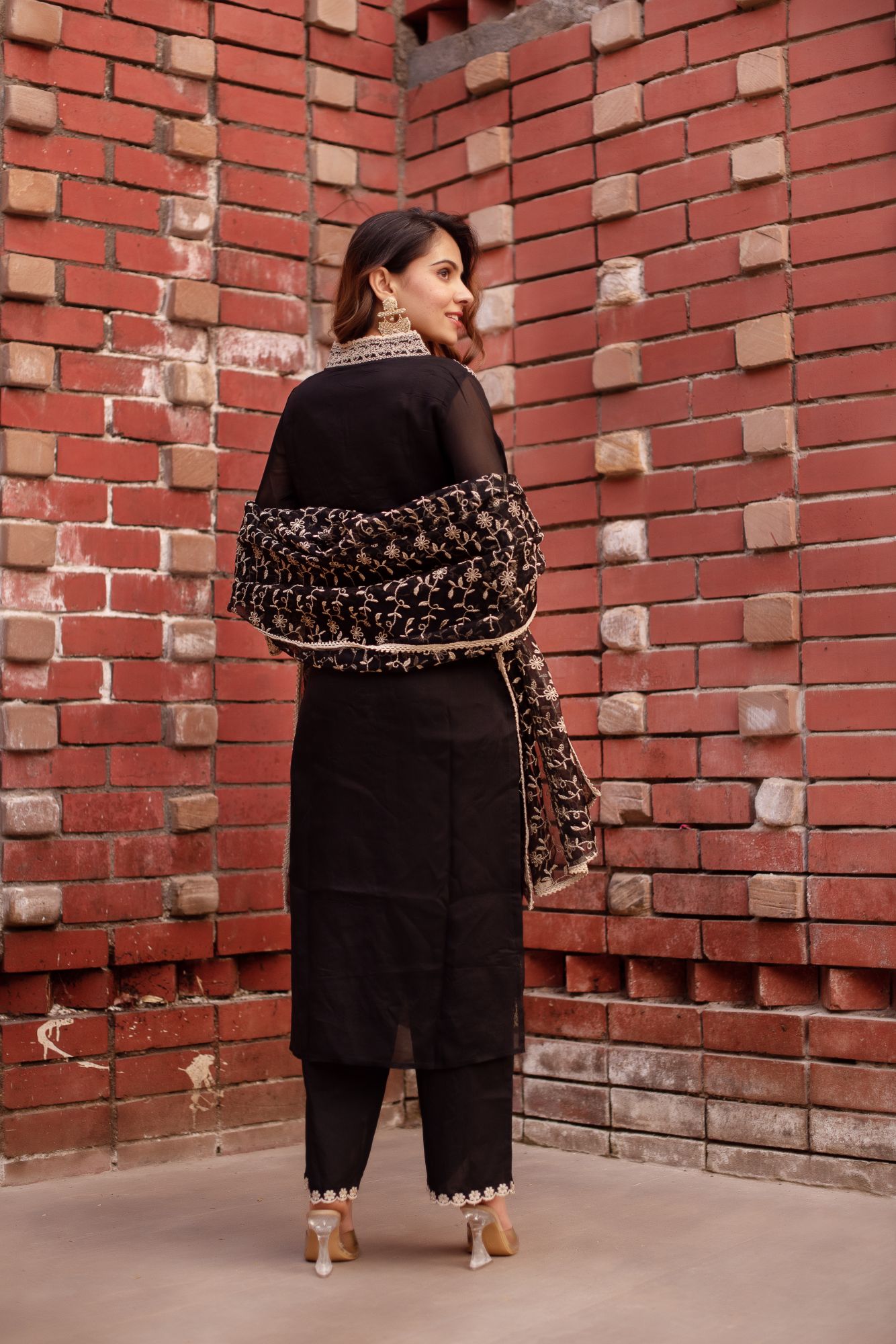 Black Georgette Embroided Kurta Set