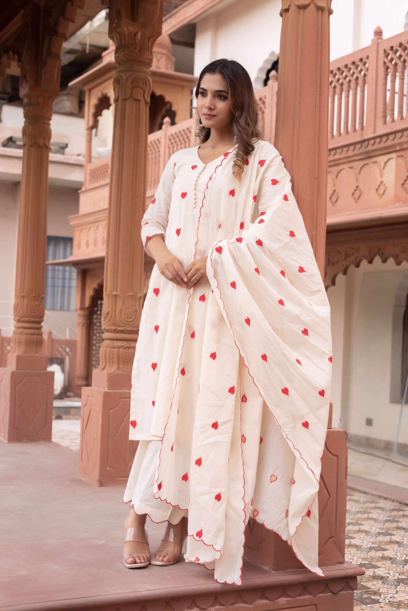 Croi Cream Embroidered Kurta Set
